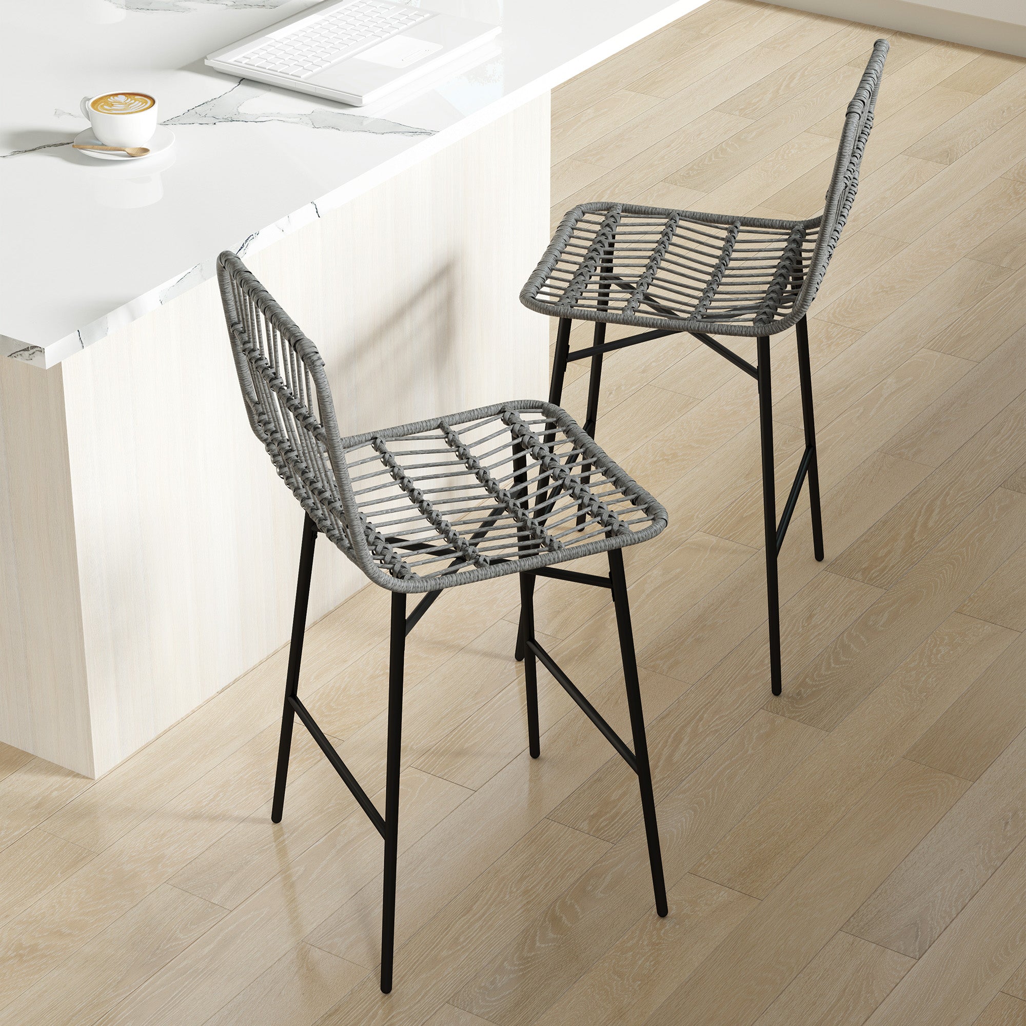 Rattan Counter Height Bar Stools Set of 2, 26