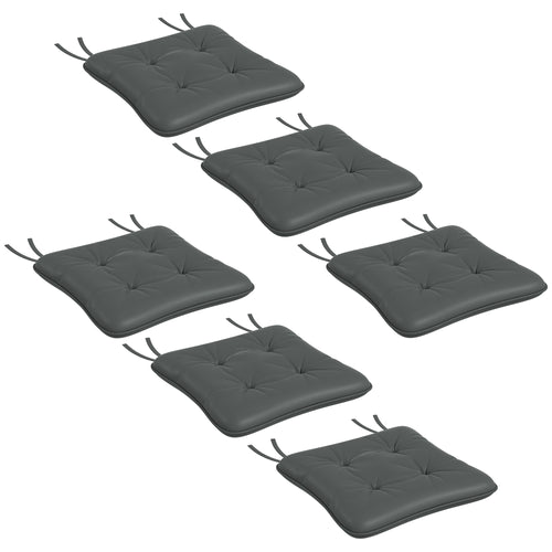 6-Piece Seat Cushion Replacement, Outdoor Patio Chair Cushions Set with Ties, Button Tufted, Charcoal Grey