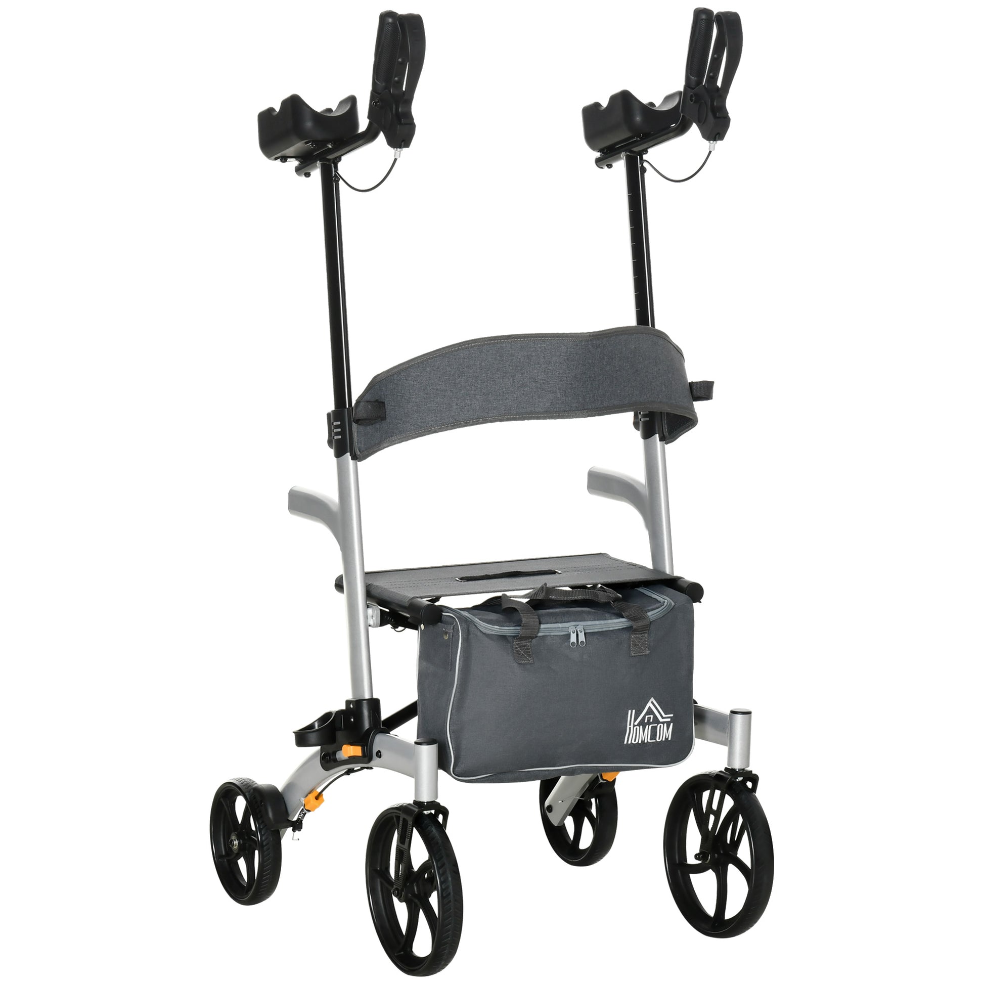 Aluminum Upright Walker with 10'' Wheels, Seat and Backrest, Folding Collator Walker with Storage Bag, Silver Knee Walker & Wheelchair Ramps   at Gallery Canada