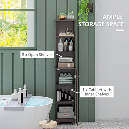 Tall Bathroom Storage Cabinet, Freestanding Linen Tower with 3-Tier Open Adjustable Shelf and Cupboard, Dark Brown Bathroom Cabinets   at Gallery Canada