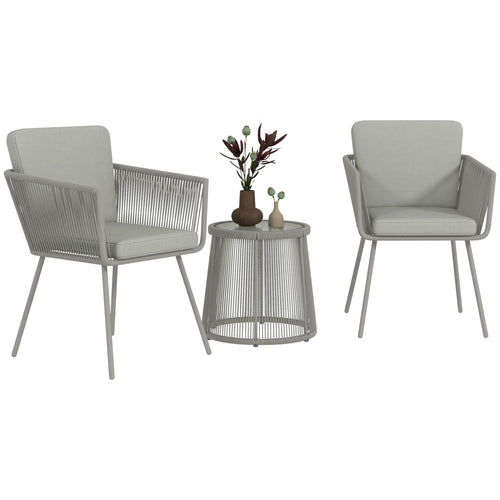 3 Piece Outdoor Patio Bistro Set, Wicker Rattan Furniture with Metal Legs for Garden, Backyard, Light Grey