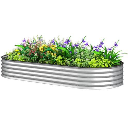 7' x 3' x 1' Large Outdoor Planter Box, Galvanized Raised Garden Bed with Metal Plant Stake, Silver