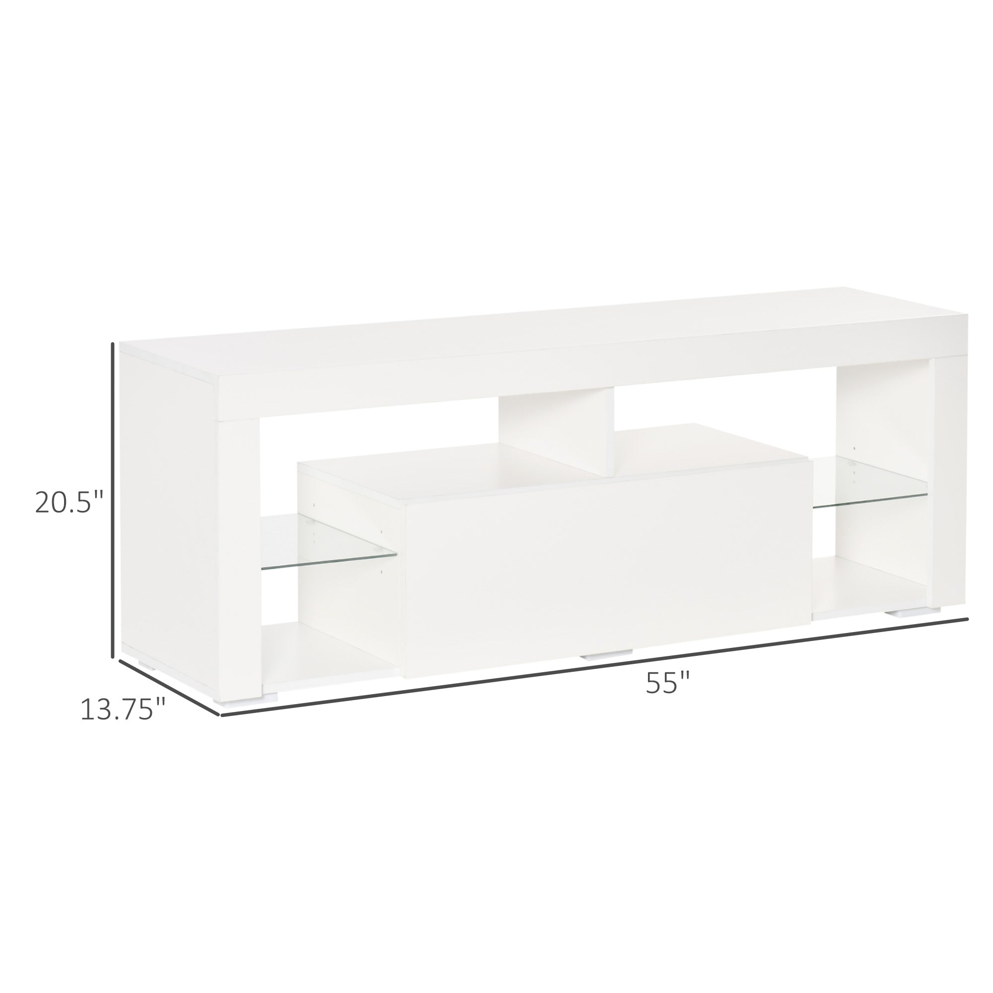 TV Stand for 55-Inch TVs, High Gloss TV Bench with LED Lights, Remote Control, Storage Drawer and Shelves, Entertainment Unit for Living Room, White TV Stands White  at Gallery Canada