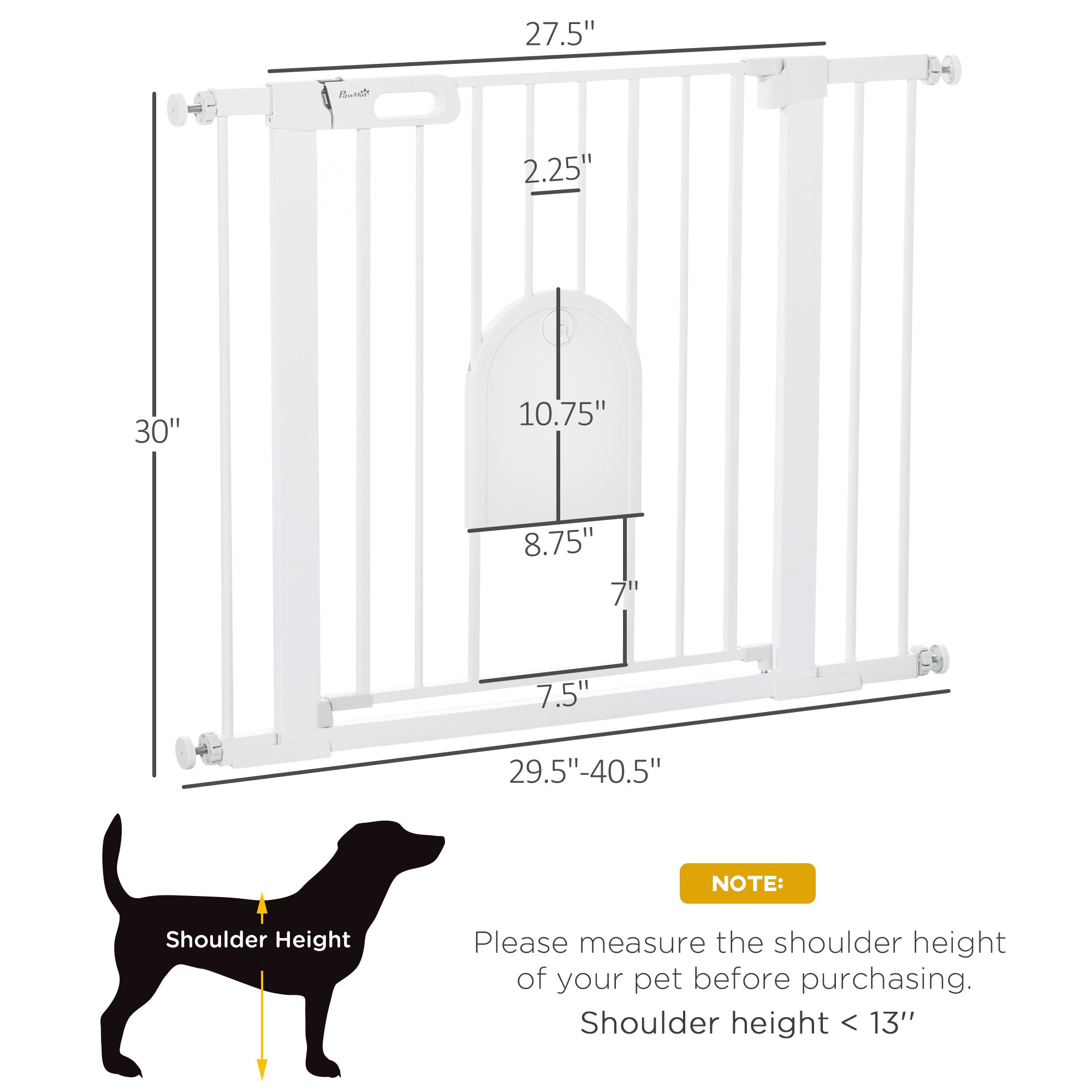 Extra Wide Pet Gate with Cat Door, Auto Close, Double Locking, White Houses, Kennels & Pens   at Gallery Canada