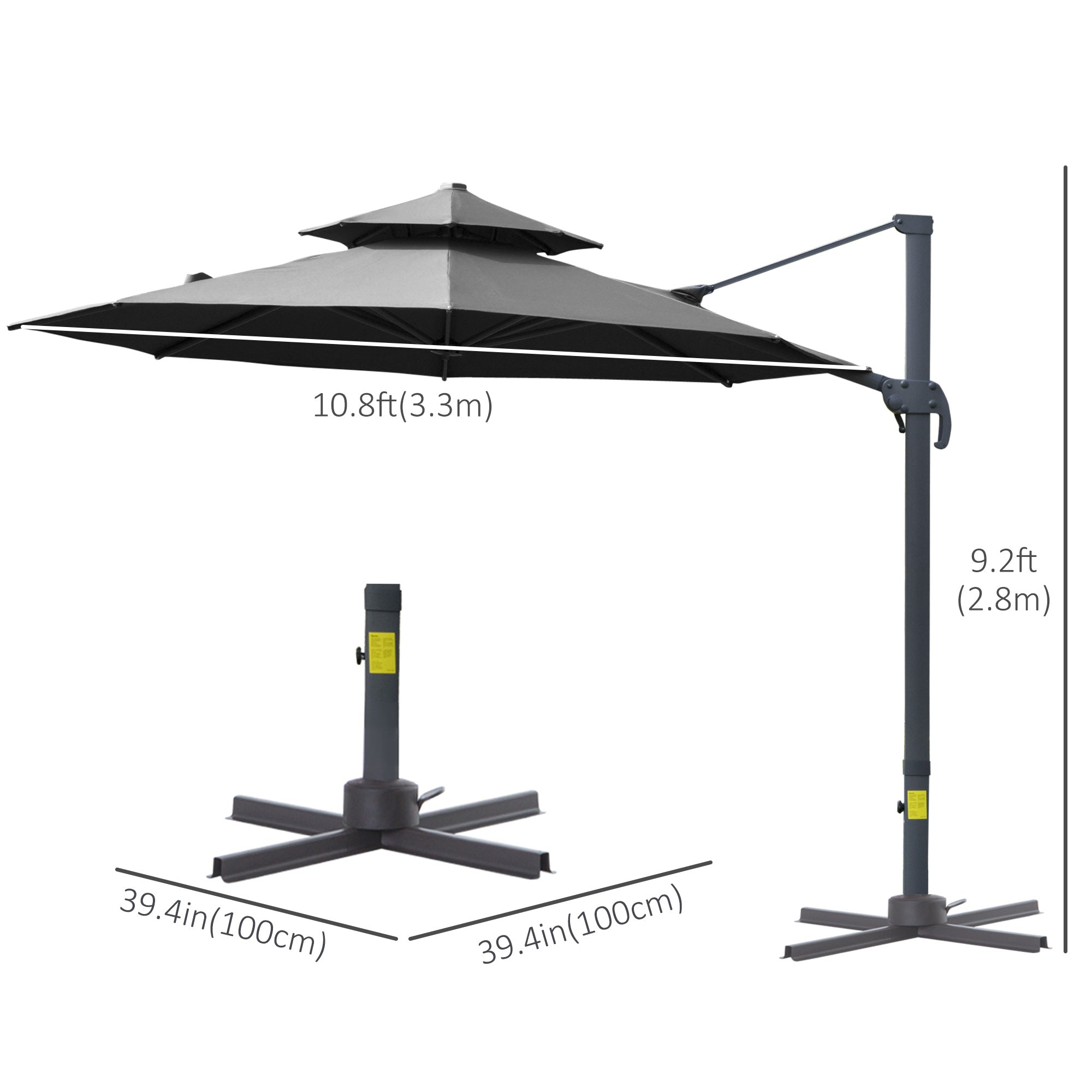 11ft Outdoor Cantilever Umbrella Rotatable Sun Shade Aluminum Market Umbrella with Adjustable Angle &; Double-top Canopy for Backyard, Poolside, Lawn and Garden Dark Grey Cantilever Umbrellas at Gallery Canada