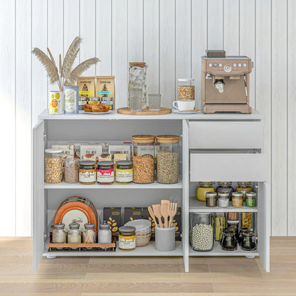 Kitchen Sideboard Storage Cabinet, Modern Coffee Bar with Push-Open Design and 2 Drawers for Living Room, White Kitchen Pantry Cabinets   at Gallery Canada