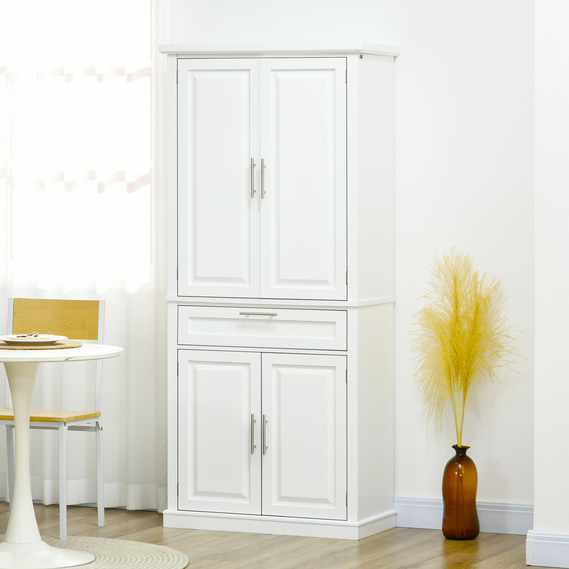 72" Kitchen Pantry Cabinet, Freestanding Storage Cabinet, 4-Door Cupboard with Drawer and Adjustable Shelves, White Kitchen Pantry Cabinets   at Gallery Canada