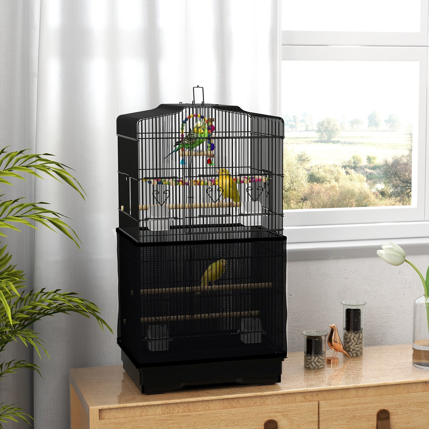 36" Bird Cage with Accessories, Handle, Mesh Cover, Tray, Black Bird Cages   at Gallery Canada