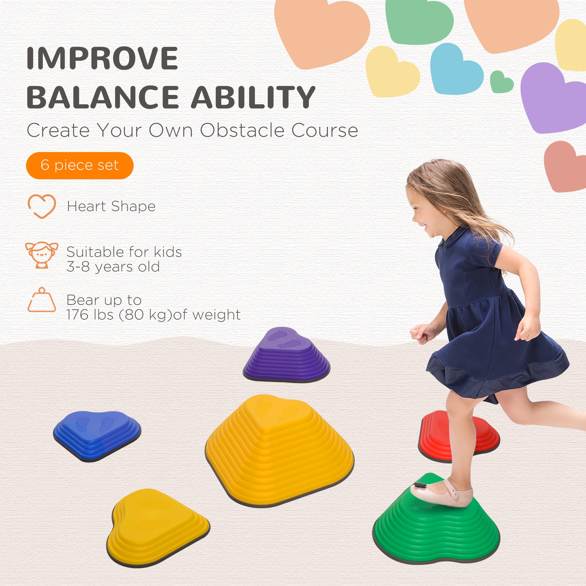 6PCs Non-Slip Stackable Kids Stepping Stones, Heart-Shaped Gym Sets & Swings at Gallery Canada