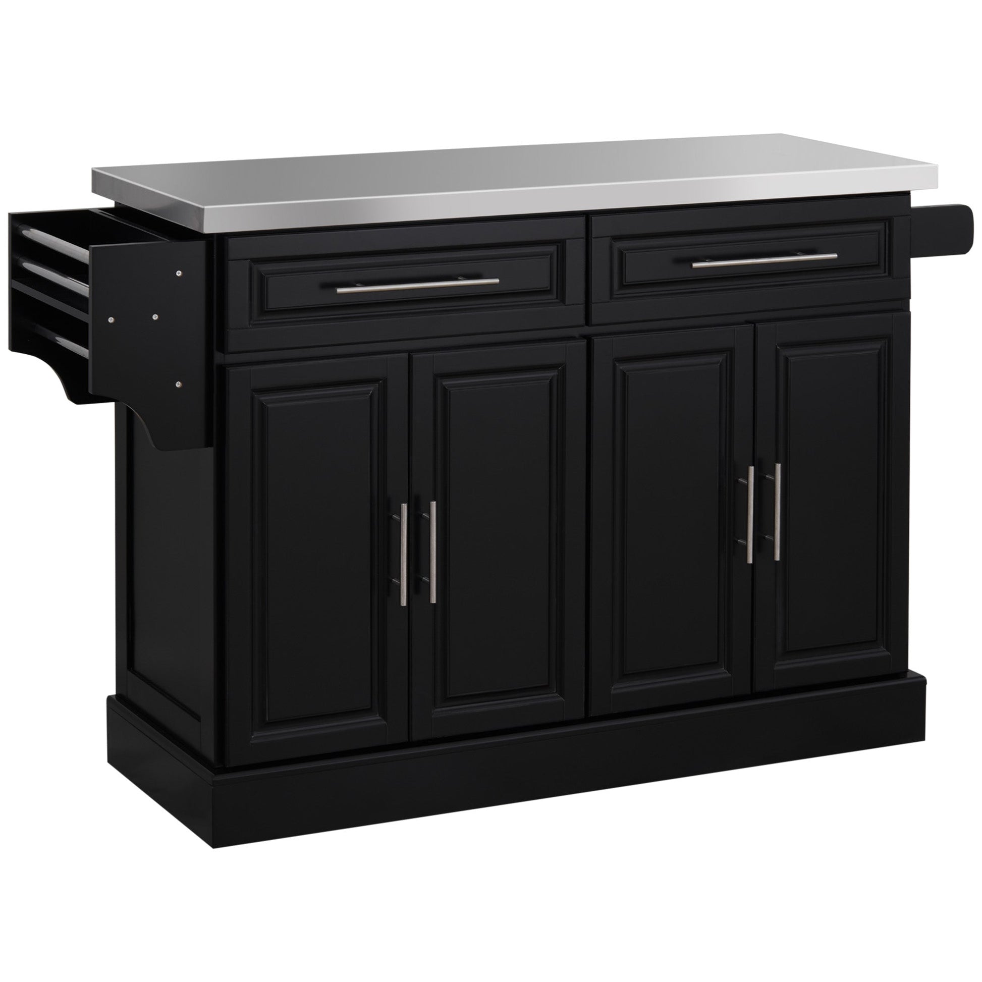 Rolling Kitchen Island with Storage and Stainless Steel Top, Kitchen Trolley with Drawers, Cabinets, Towel Rack Kitchen Islands & Kitchen Carts Black  at Gallery Canada