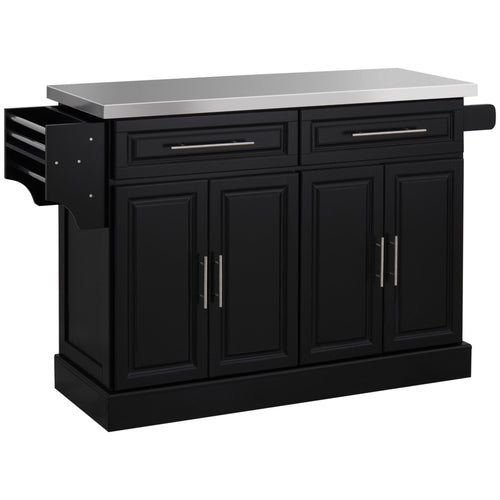 Rolling Kitchen Island with Storage and Stainless Steel Top, Kitchen Trolley with Drawers, Cabinets, Towel Rack