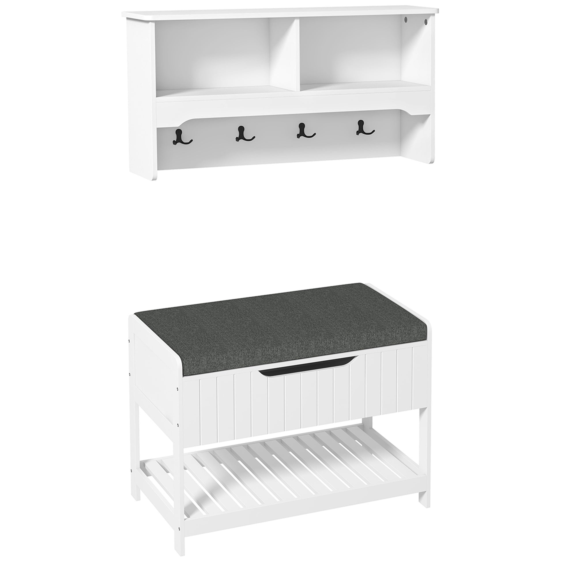 Wall Mounted Coat Rack with Shoe Storage Bench, Hall Tree and Bench, Clothes Hanger Rack with Shelves for Hallway White Clothing Storage   at Gallery Canada