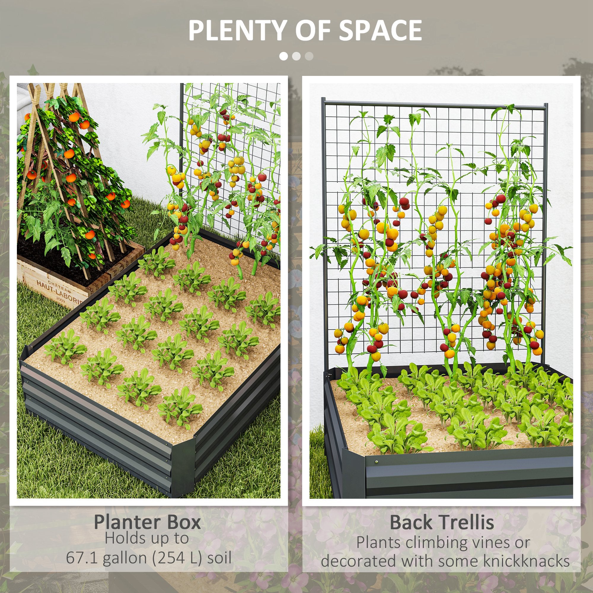 Galvanized Raised Garden Bed with Trellis for Climbing Plants, Outdoor Planter Box with Open Bottom, Dark Grey Raised Garden Beds at Gallery Canada
