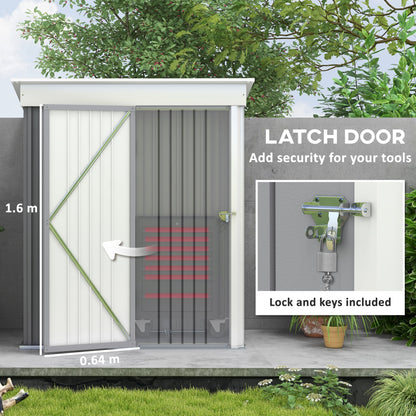 Outdoor Storage Shed, Steel Lean-to Shed with Adjustable Shelf, Lock, Gloves, 5'x3'x6', Grey Sheds   at Gallery Canada