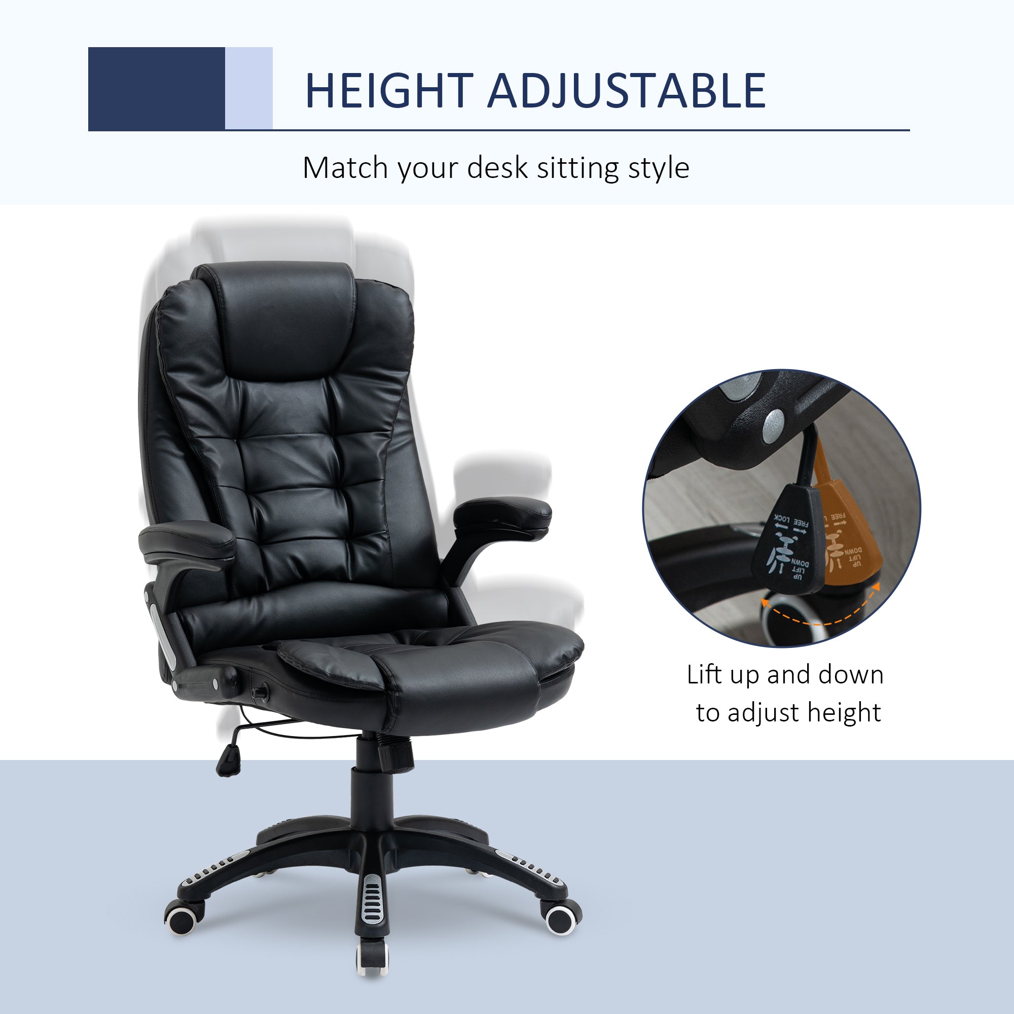 Executive Chair PU Leather Recliner Office Chair, with Swivel Wheels, Arm, Adjustable Height, High Back, Black Executive & Manager Chairs at Gallery Canada
