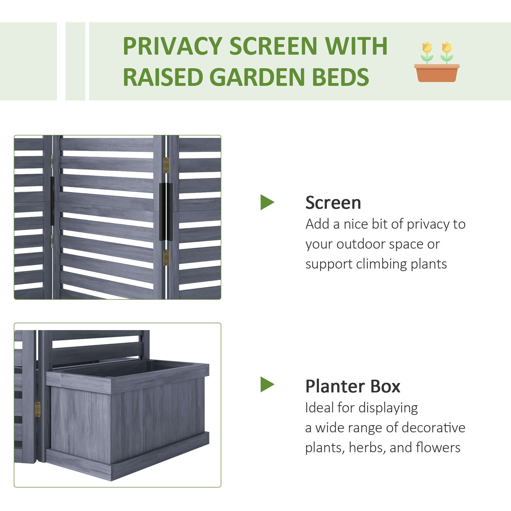 Outdoor Privacy Screen Wood Privacy Panel with 4 Planter Boxes, Raised Bed with 3 Panels, Drainage Holes Side Awnings at Gallery Canada