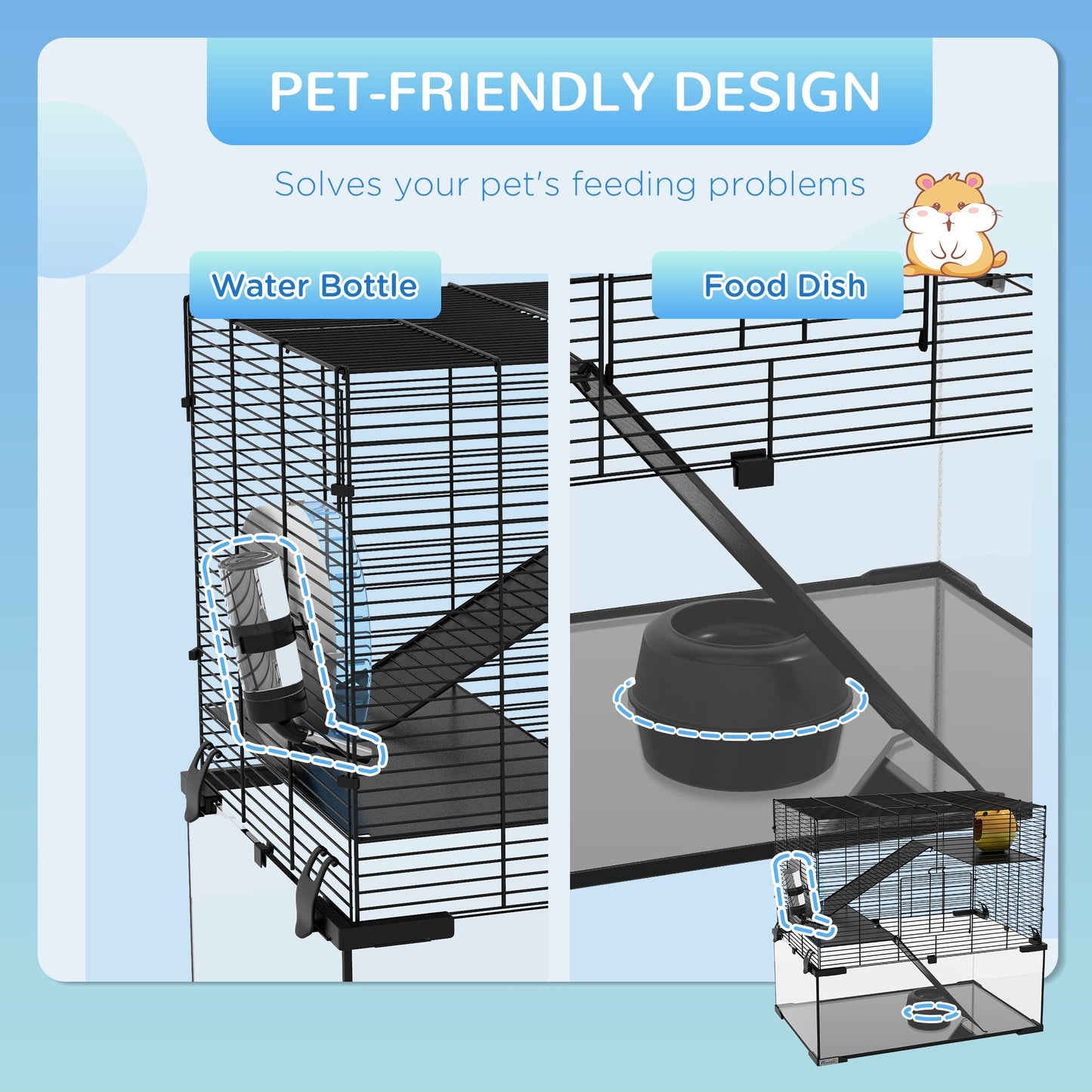 Hamster Cage, Gerbil Cage with Glass Basin for Small Hamsters, Black Hamster Cages   at Gallery Canada