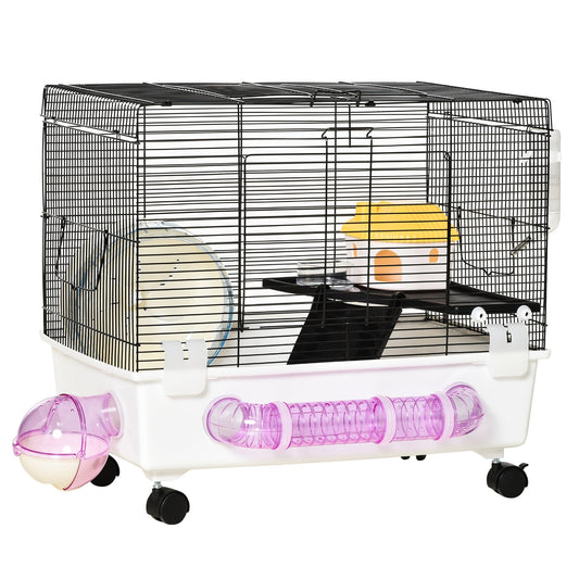 Hamster Cage Portable, Gerbil Haven, Multi-storey Rodent House, Small Animal Habitats, Large Hide-out, w/ Water Bottle, Tubes, Excise Wheel, Food Dish, Ramp, Shower Room, White - Gallery Canada