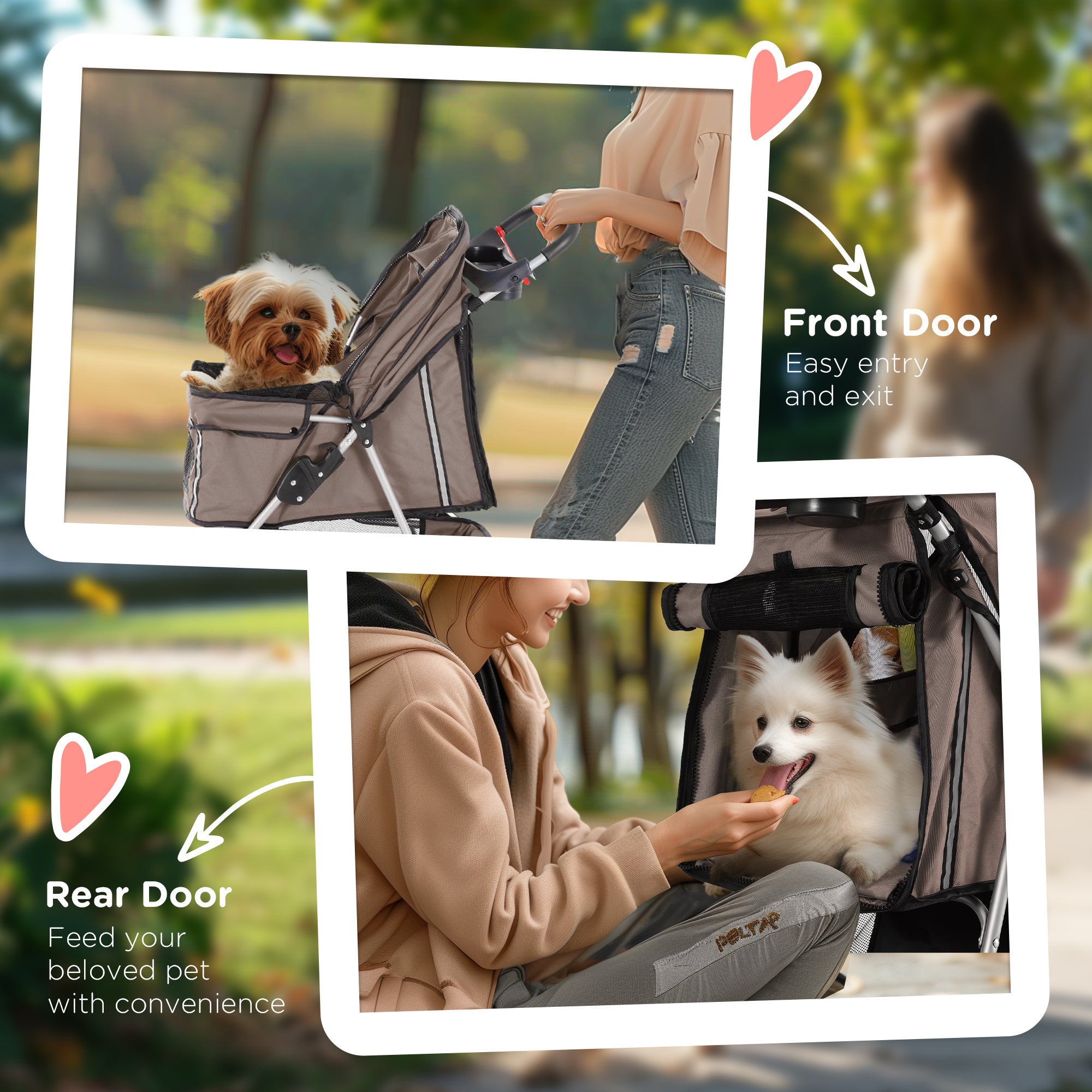 Cat Stroller, 3 Wheels Foldable Dog Stroller with Storage Basket, Brake, Adjustable Canopy, Cupholders, Pet Stroller for Miniature and Small Dogs Travel, Coffee Dog Bike Trailers & Strollers at Gallery Canada
