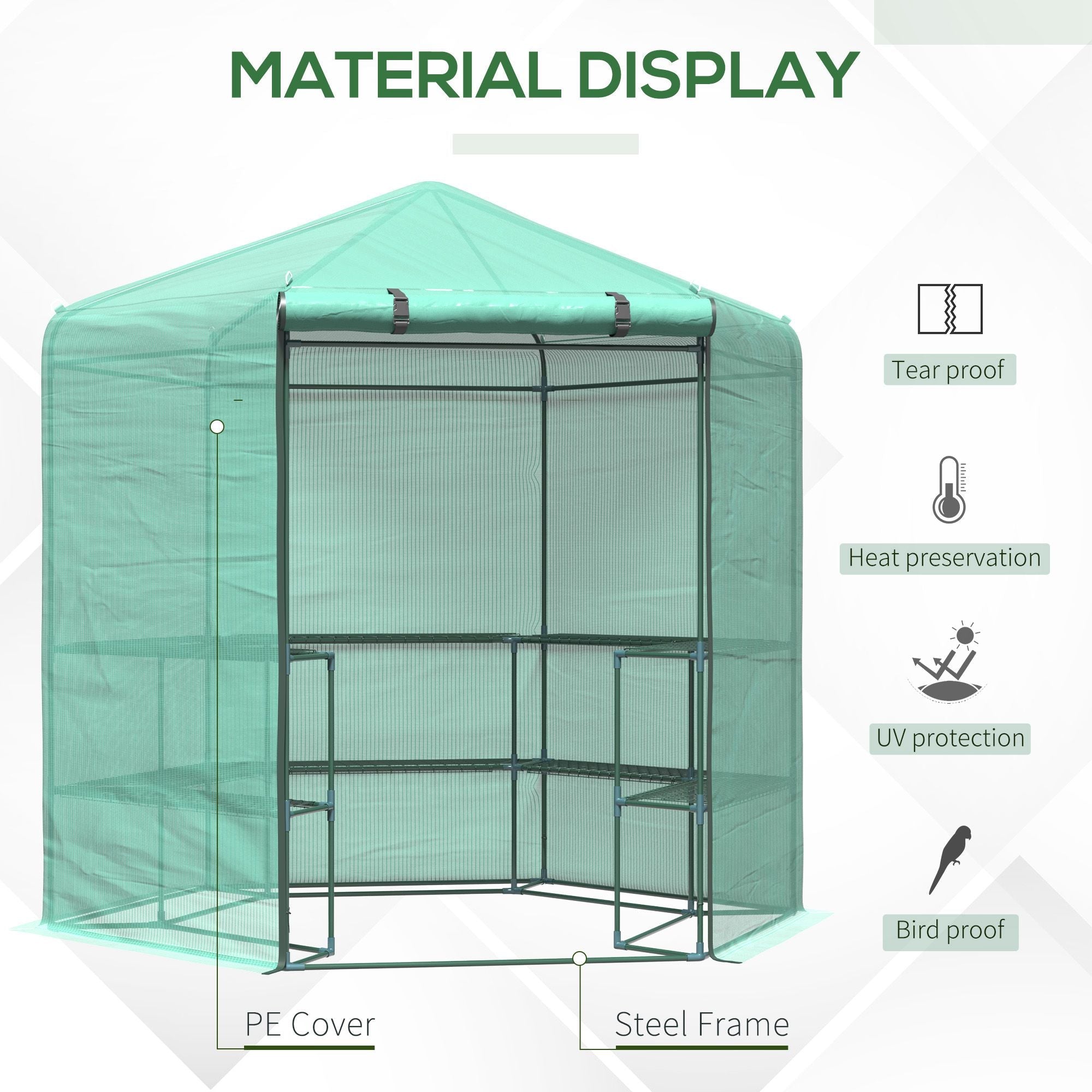 Hexagonal Walk-in Greenhouse with 3-Tier Shelves, Roll-up Door, Green Walk In Greenhouses   at Gallery Canada