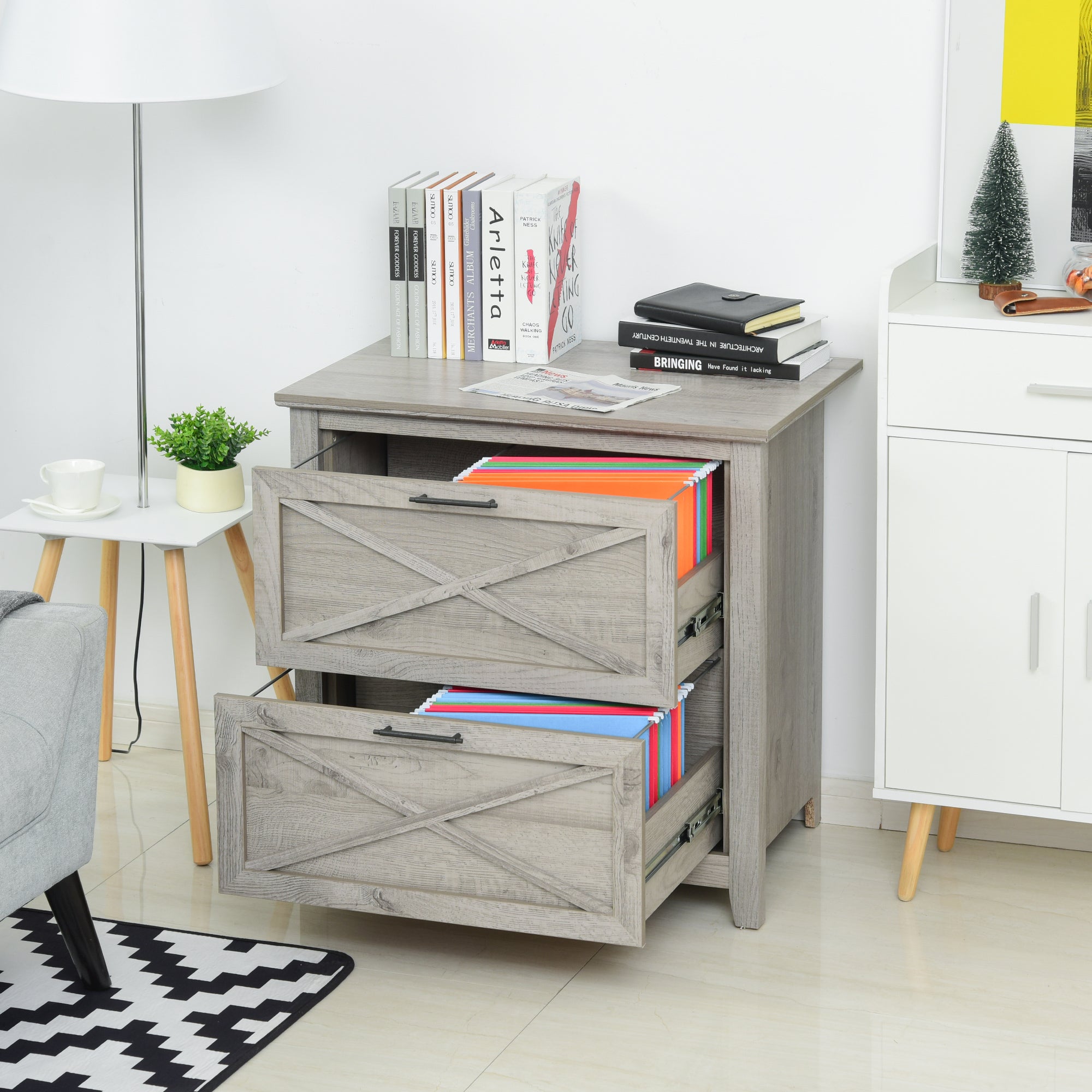 Retro Filing Cabinet with 2 Drawers, File Cabinet with Hanging Bars for Letter and Legal Size Document, Grey Office Cabinets & Cupboards   at Gallery Canada