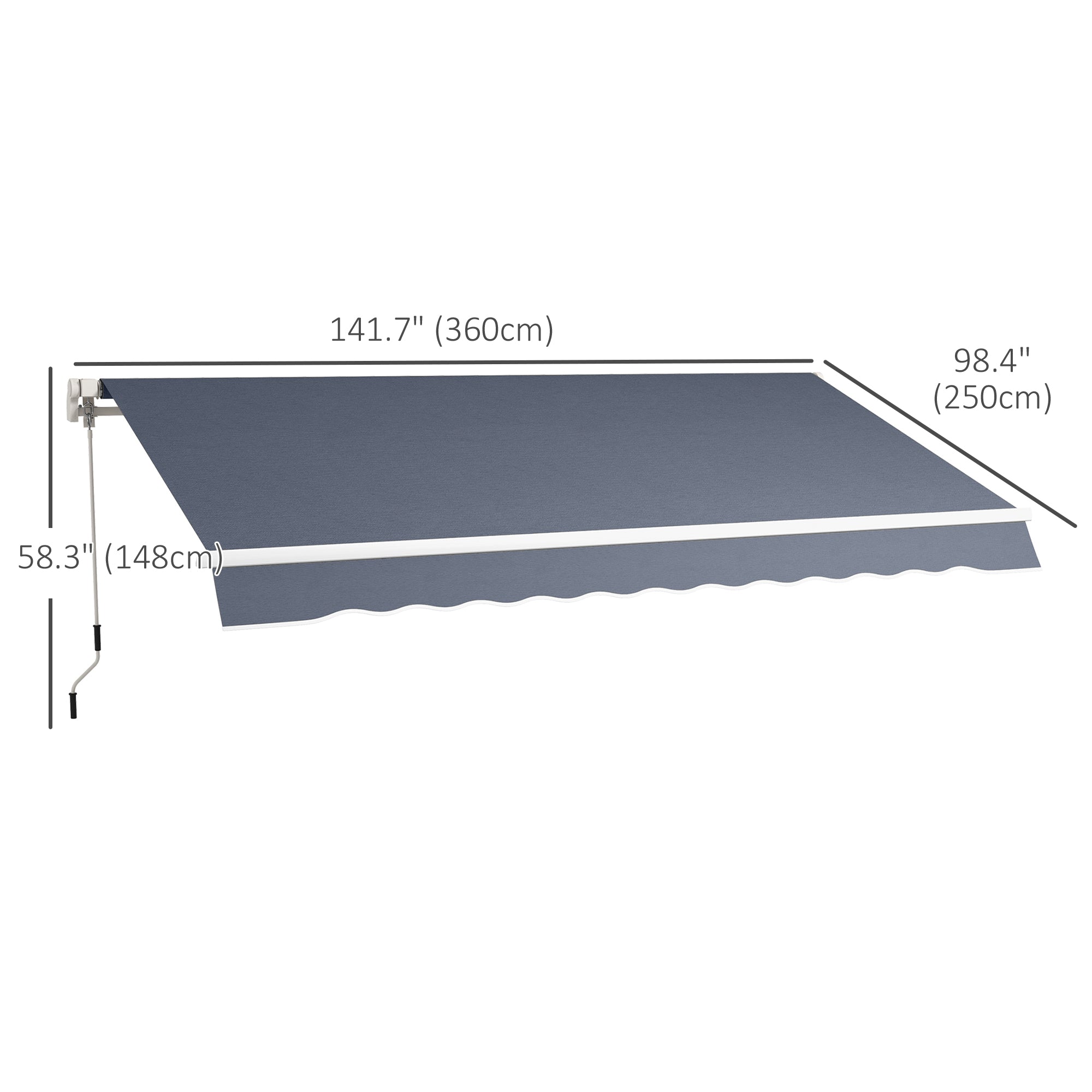 12' x 8' Retractable Patio Awning Sunshade Shelter with Manual Crank Handle UV &; Water-Resistant for Deck Balcony Grey Deck Awnings at Gallery Canada