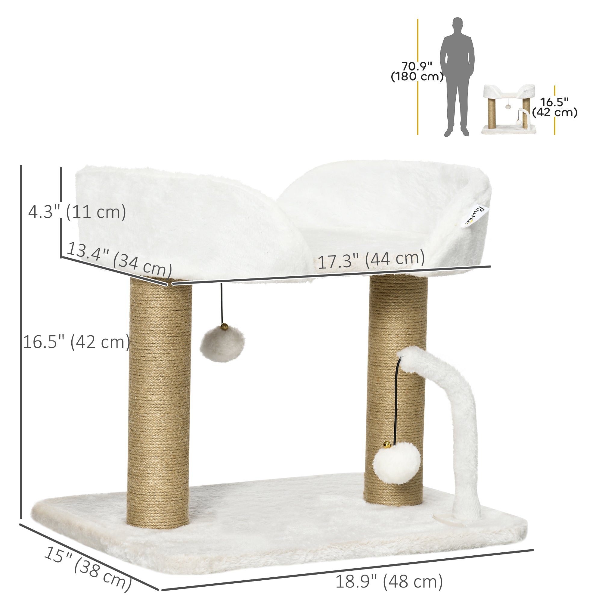 Cat Tower Condo for Indoor Cats, Small Cat Tree with Jute Scratching Posts, Top Perch, Dangling Balls, White Cat Trees at Gallery Canada