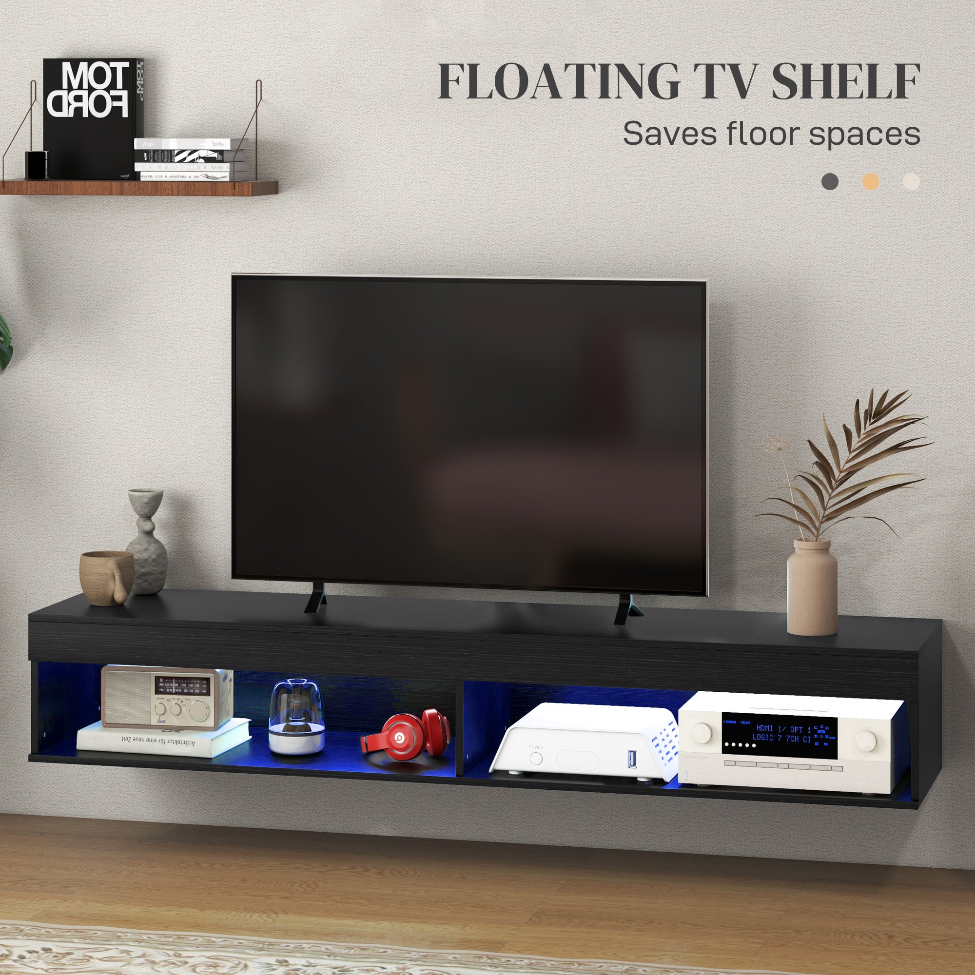 Modern Wall Mounted TV Stand with Storage and LED Lights for TVs up to 75