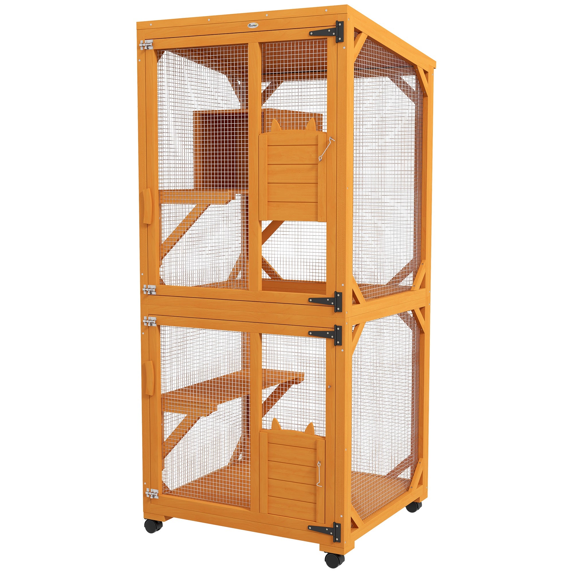 Catio Outdoor, Elevated Design, with Wheels, Resting Box, Water-Resistant, Multi Platforms, Orange Outdoor Cat Enclosures Orange, green at Gallery Canada