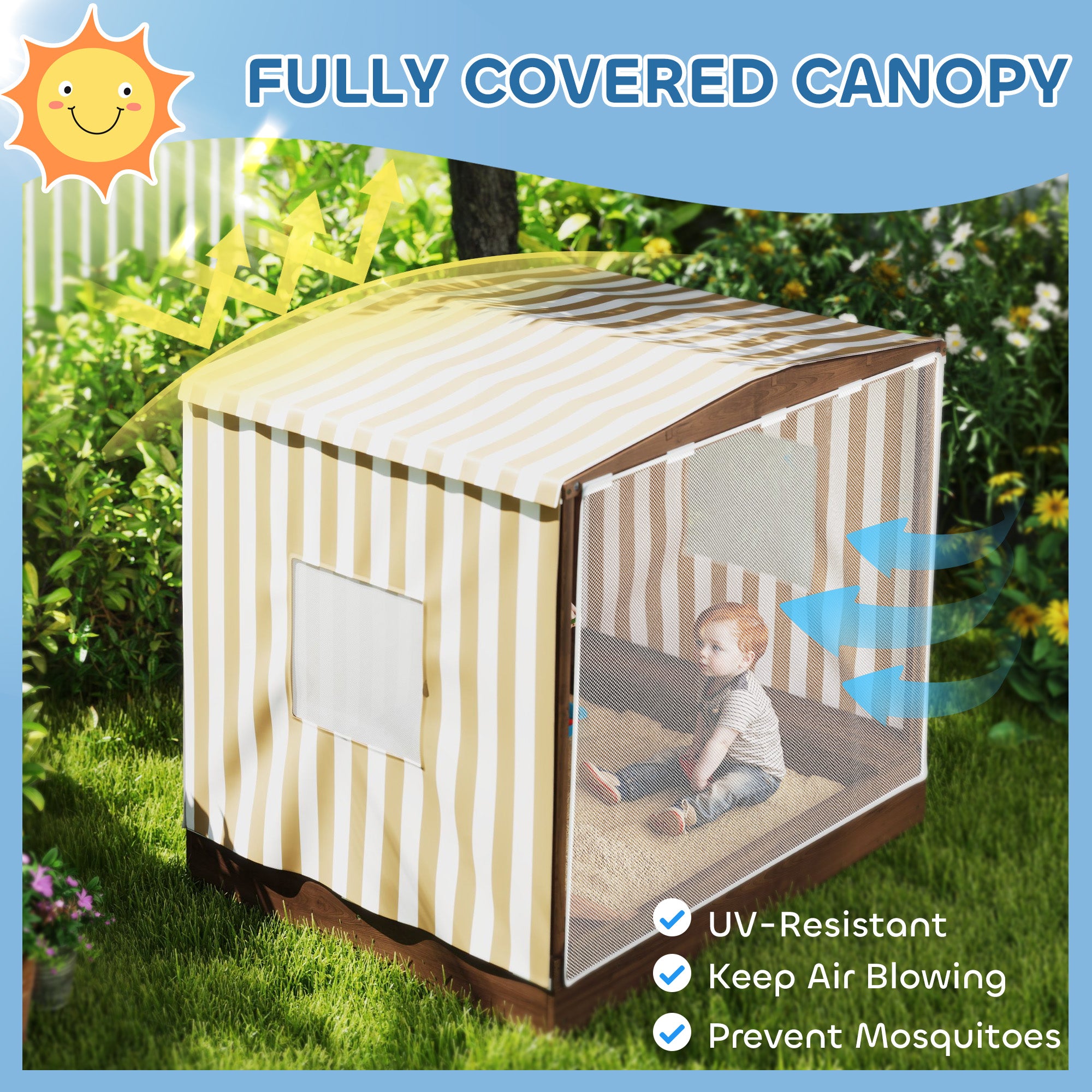 Kids Sandbox with Full Covered Canopy, Bench Seats, Bottom Liner, for Ages 3-6, 56
