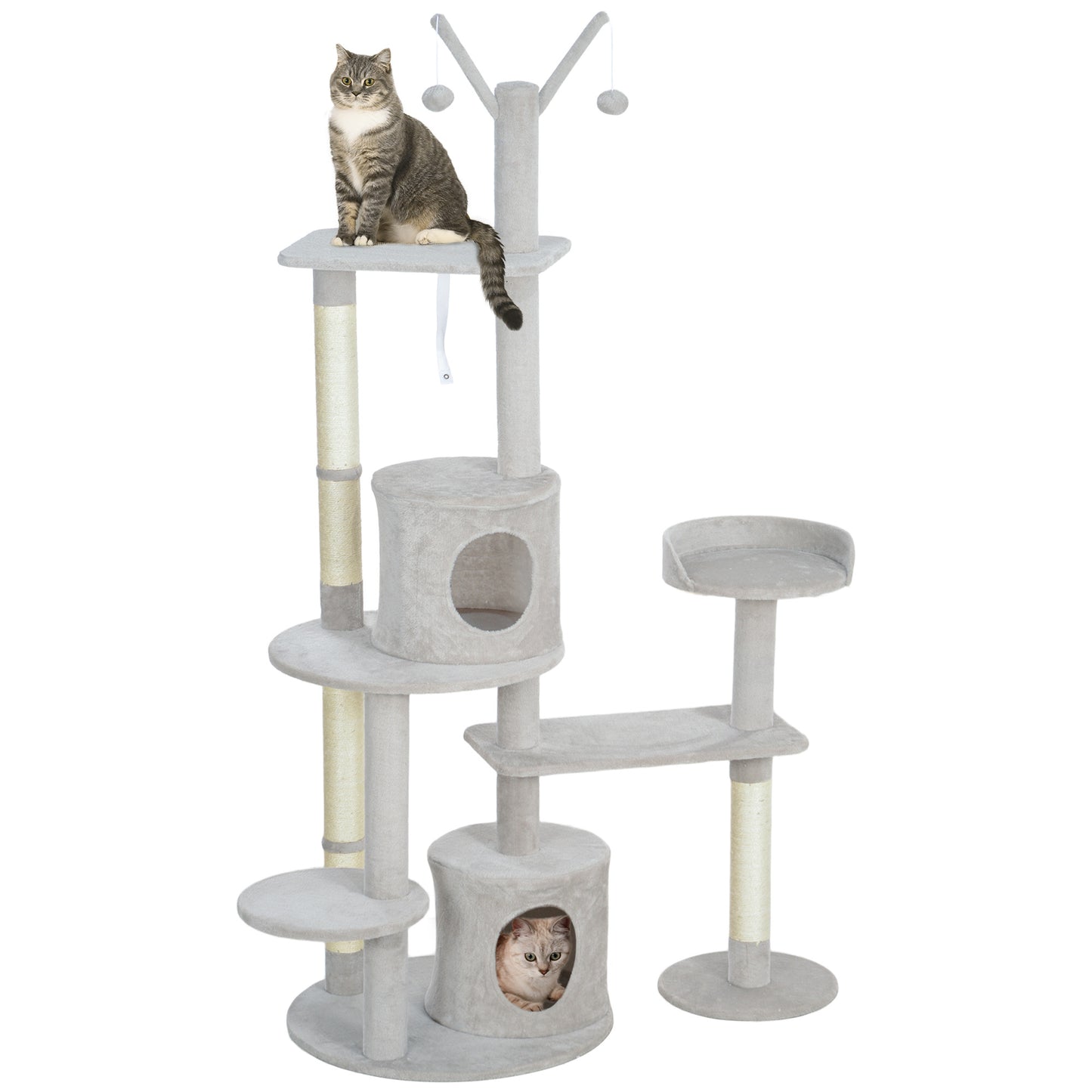 73.5" Cat Tree Tower with Scratching Posts, Condos, Bed, Multi-Level Platforms, Toy Balls, for Indoor Cats, Light Grey Cat Towers   at Gallery Canada