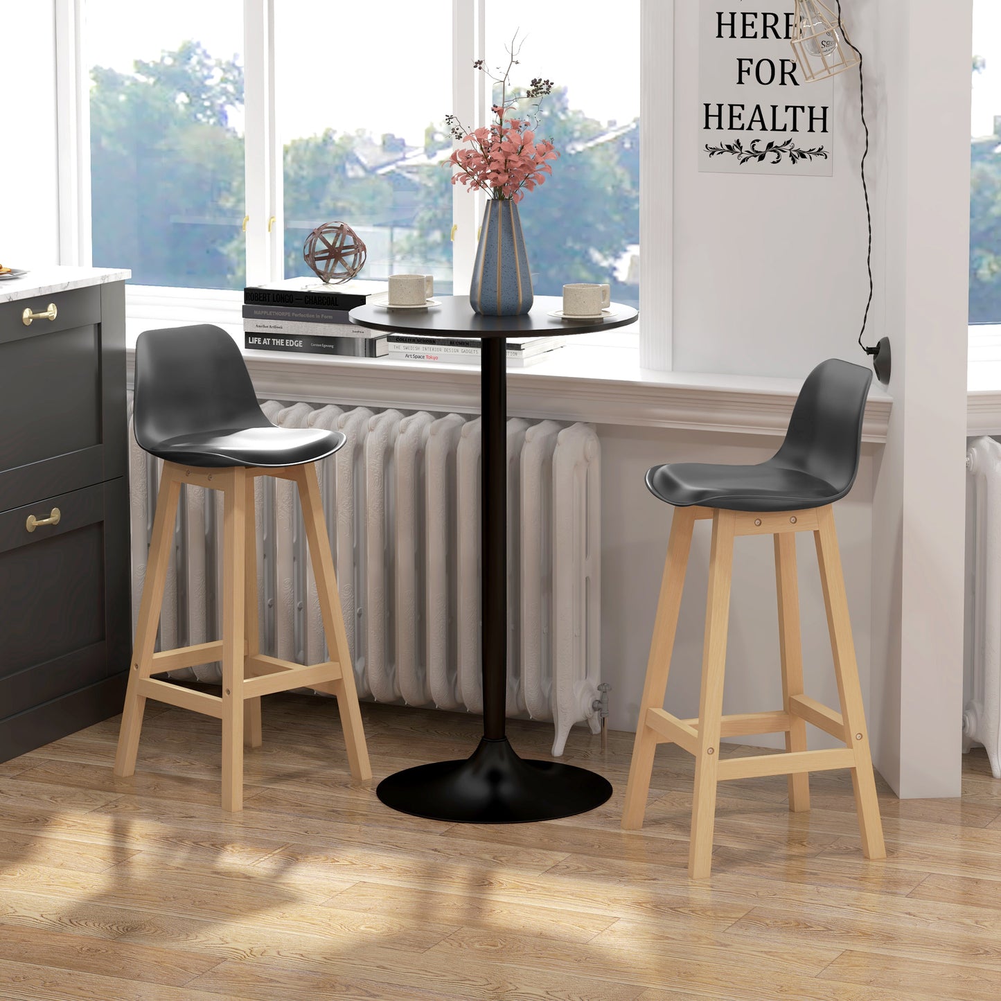 Bar Height Stools Set of 2, PU Leather Upholstered Stools for Kitchen Island, Modern Bar Chairs with Backs, Black Bar Stools   at Gallery Canada