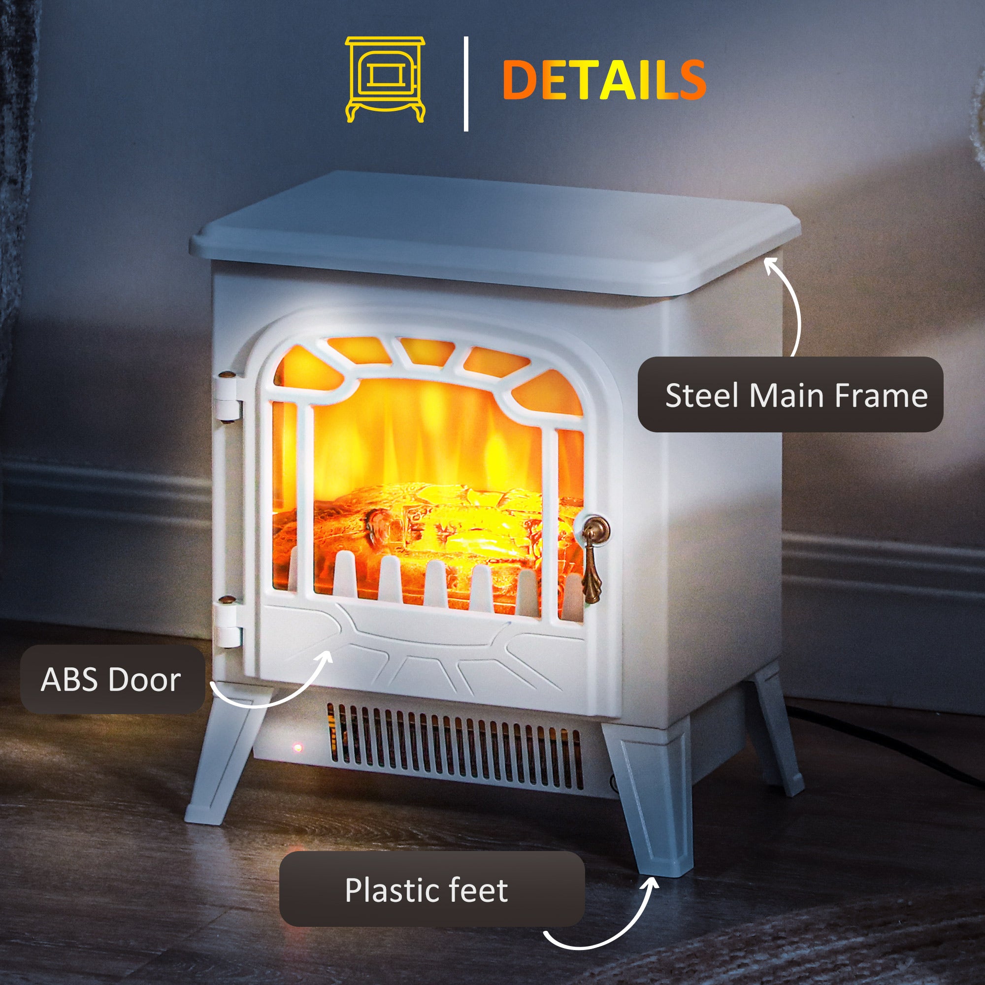 Freestanding Electric Fireplace Stove Heater with Overheat Protection and Realistic Flame Effect, 750W/1500W, White Electric Fireplaces at Gallery Canada
