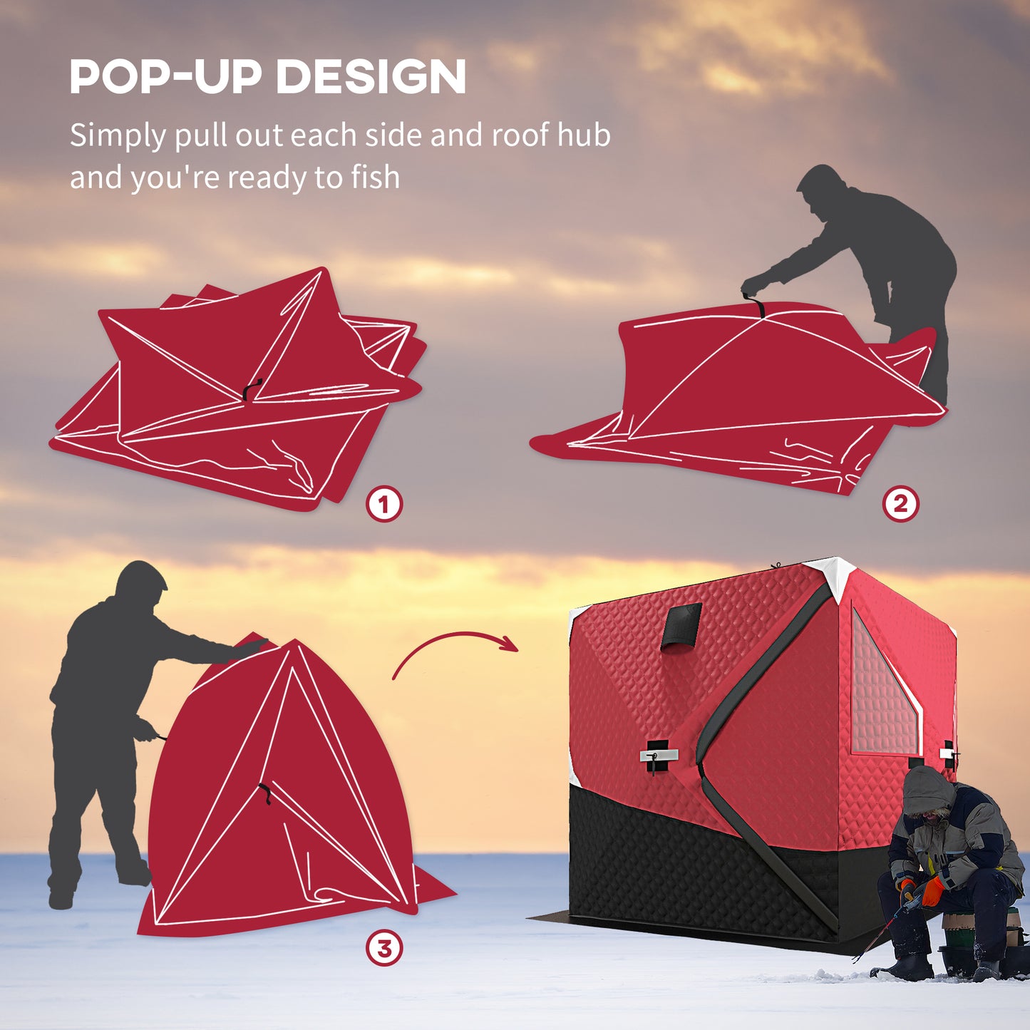 3-4 Person Insulated Ice Fishing Shelter, Pop up, with Oversized Doors, Windows, Vents and Carry Bag, for Low-Temp -22℉ Ice Fishing Tents   at Gallery Canada