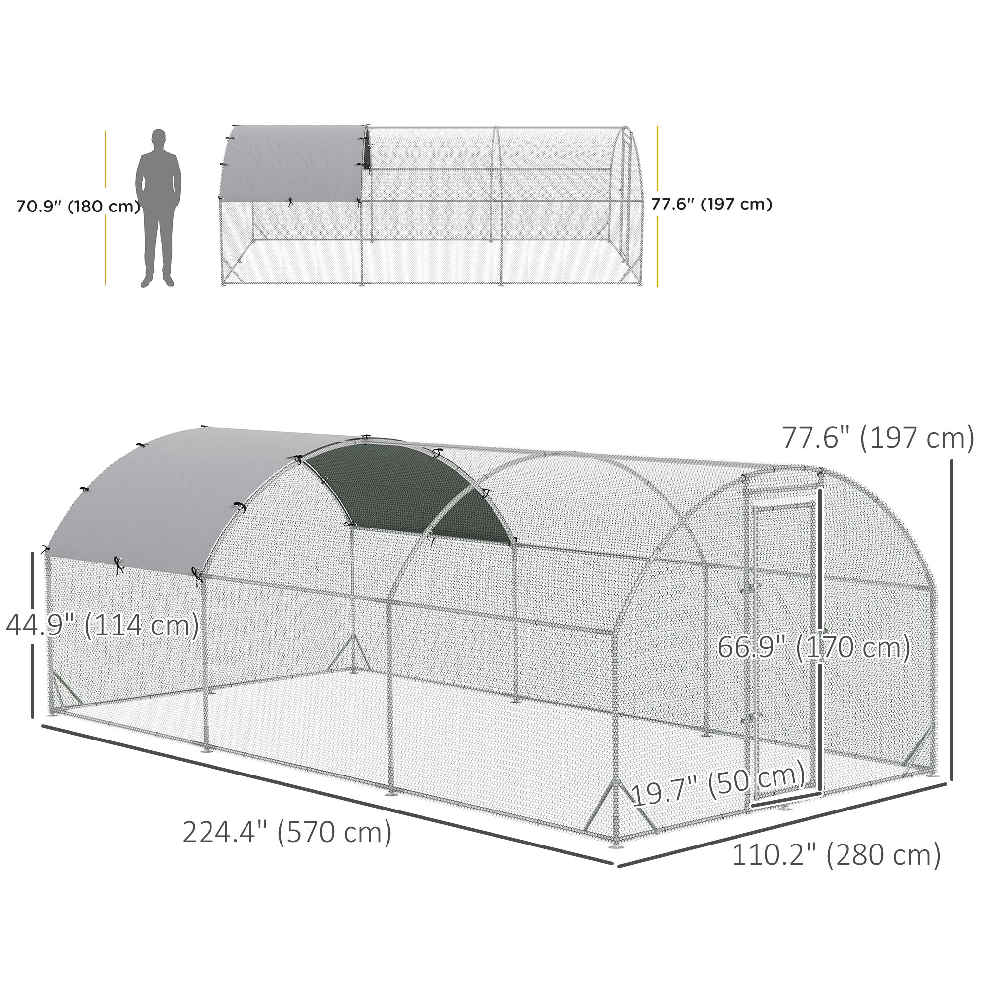 Galvanized Large Metal Chicken Coop Cage Walk-in Enclosure Poultry Hen Run House Playpen Rabbit Hutch with Cover for Outdoor Backyard 9.2' x 18.7' x 6.5' Silver Chicken Coops at Gallery Canada