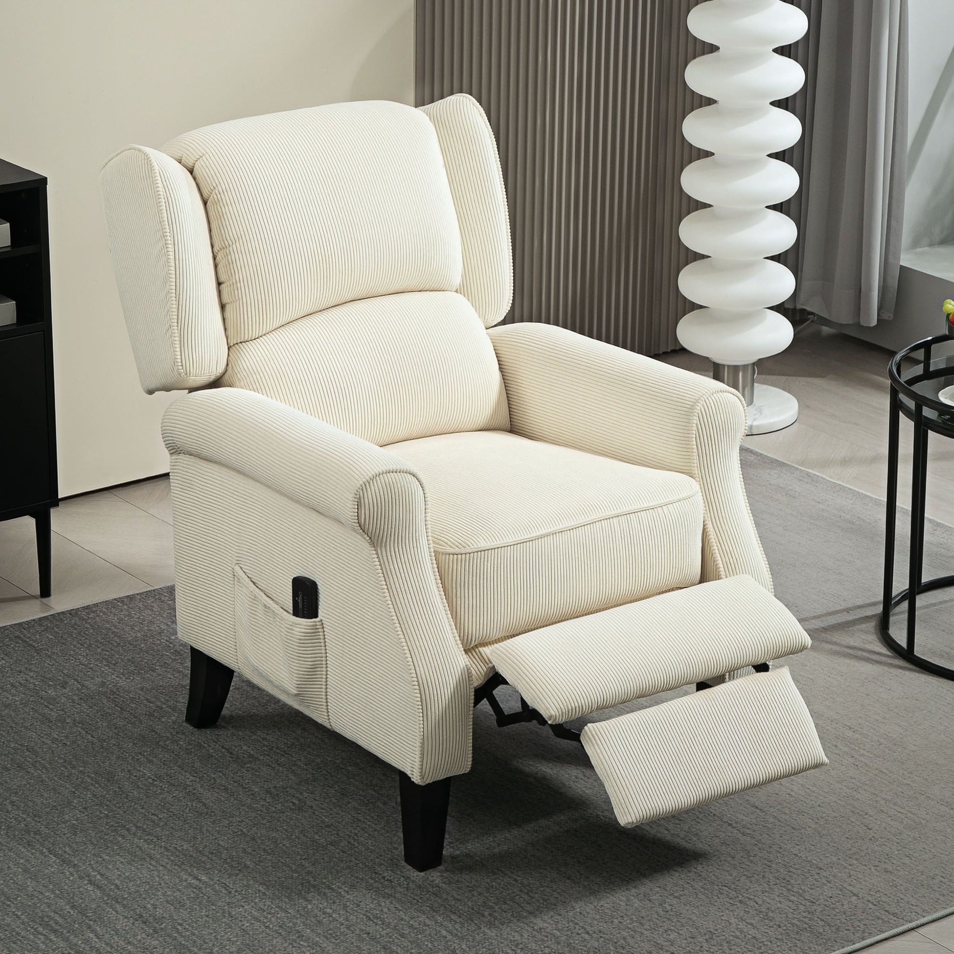 Push Back Recliner Chair, Vibration Massage Recliner for Living Room with Extendable Footrest, Remote, Pocket, Cream Sofas & Reclining Chairs at Gallery Canada