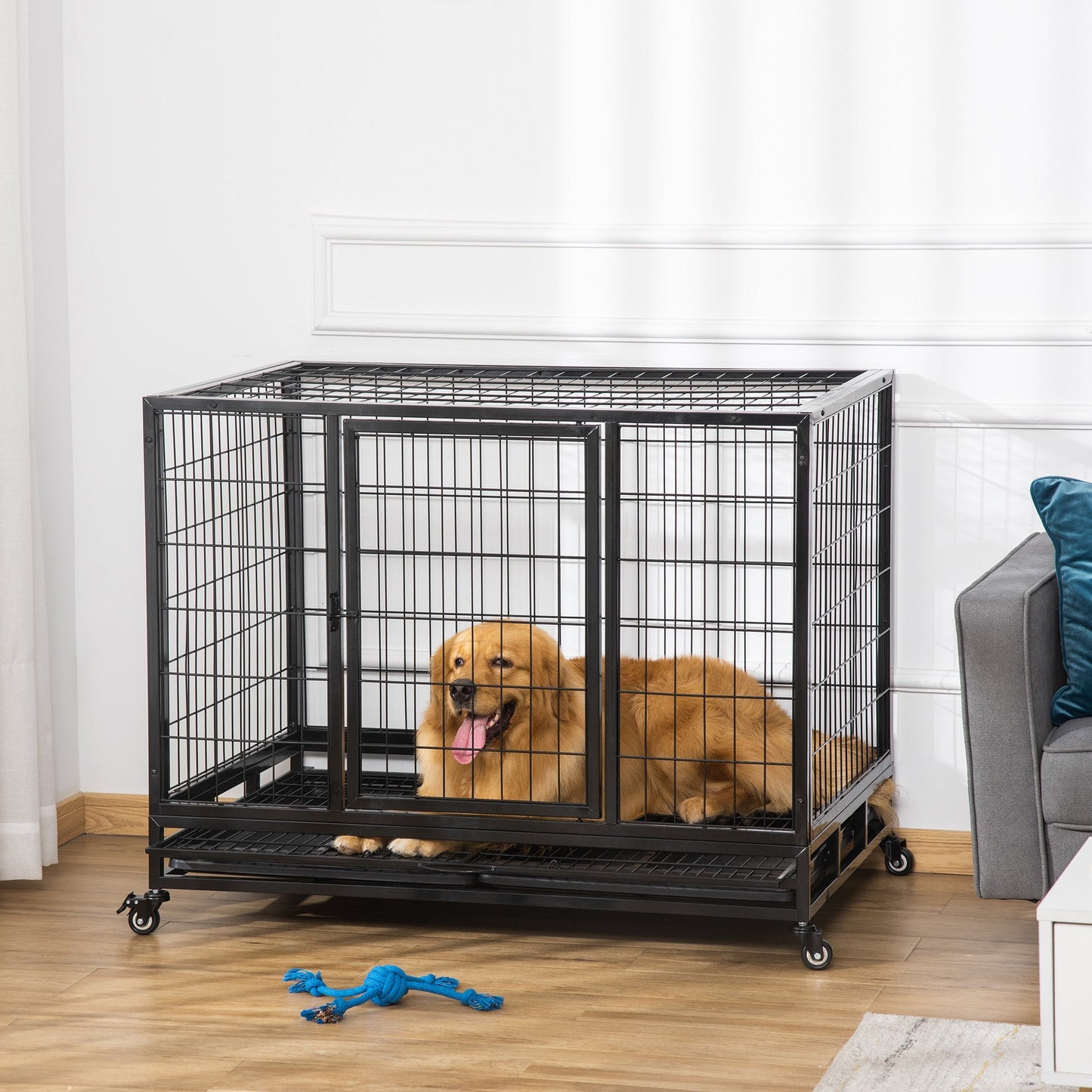 Heavy Duty Dog Crate Cage for Large Dogs Cats with Two Doors, Lockable Wheels, Removable Tray, 43" x 30" x 34.5'' Houses, Kennels & Pens   at Gallery Canada