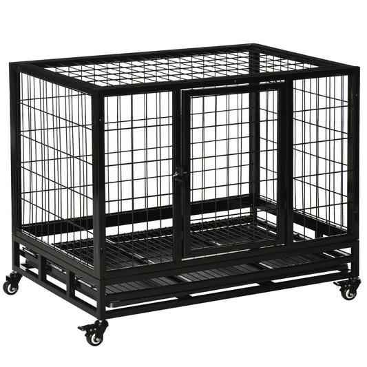 Heavy Duty Dog Crate Cage for Medium Small Dogs Cats with Two Doors, Lockable Wheels, Removable Tray, 36" x 24" x 29.5" - Gallery Canada