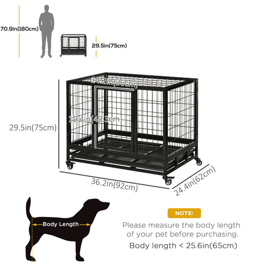 Heavy Duty Dog Crate Cage for Medium Small Dogs Cats with Two Doors, Lockable Wheels, Removable Tray, 36" x 24" x 29.5" - Gallery Canada