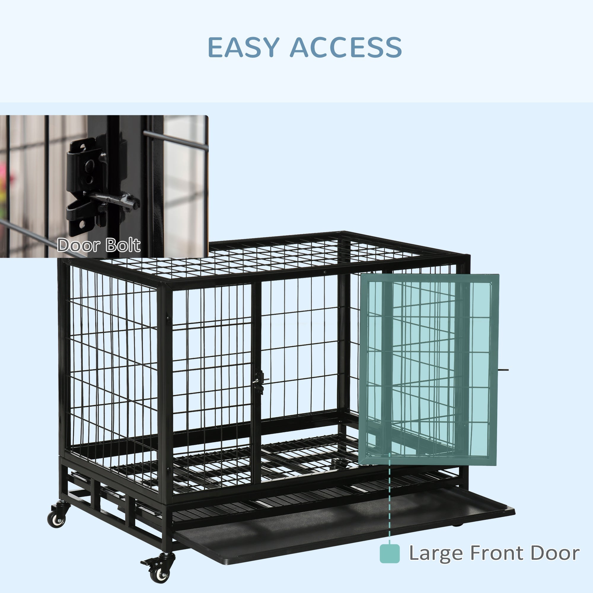 Heavy Duty Dog Crate Cage for Medium Small Dogs Cats with Two Doors, Lockable Wheels, Removable Tray, 36