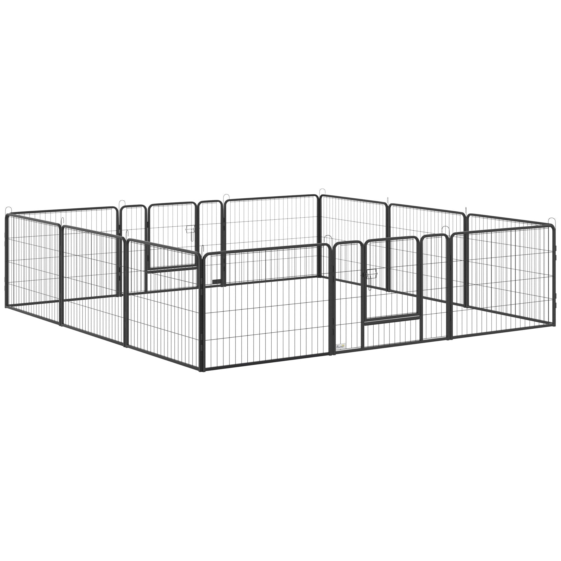 Heavy Duty Dog Playpen, 12 Panels Pet Playpen Dog Fence, Portable Puppy Exercise Pen, with 2 Doors Locking Latch, Outdoor or Indoor Use 23.5" Height Houses, Kennels & Pens Grey  at Gallery Canada