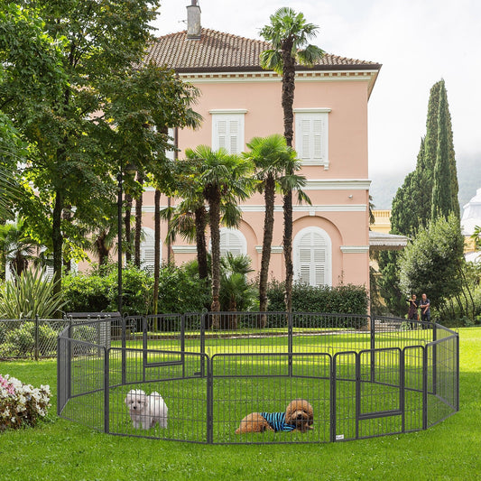 Heavy Duty Dog Playpen, 12 Panels Pet Playpen Dog Fence, Portable Puppy Exercise Pen, with 2 Doors Locking Latch, Outdoor or Indoor Use 23.5" Height Houses, Kennels & Pens Grey  at Gallery Canada