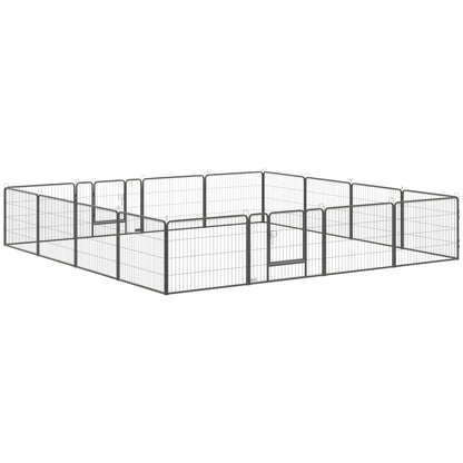 Heavy Duty Dog Playpen, 16 Panels Pet Playpen Dog Fence, Portable Puppy Exercise Pen, with 2 Doors Locking Latch, Outdoor or Indoor Use 23.5" Height Houses, Kennels & Pens Grey  at Gallery Canada