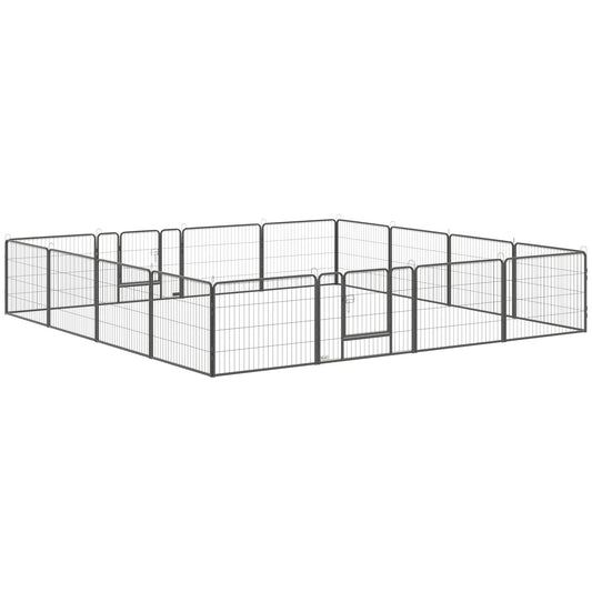 Heavy Duty Dog Playpen, 16 Panels Pet Playpen Dog Fence, Portable Puppy Exercise Pen, with 2 Doors Locking Latch, Outdoor or Indoor Use 23.5" Height Houses, Kennels & Pens Grey  at Gallery Canada