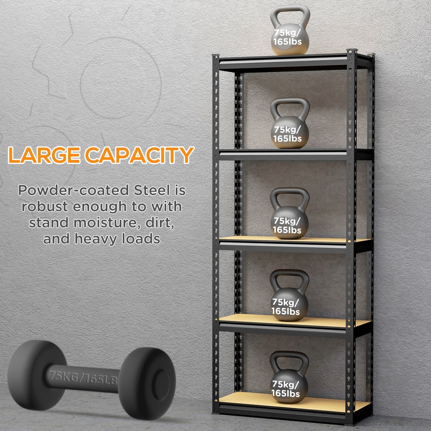 5-Tier Heavy Duty Metal Garage Shelf, Adjustable Industrial Utility Shelves, Black/Brown Display Bookshelves   at Gallery Canada