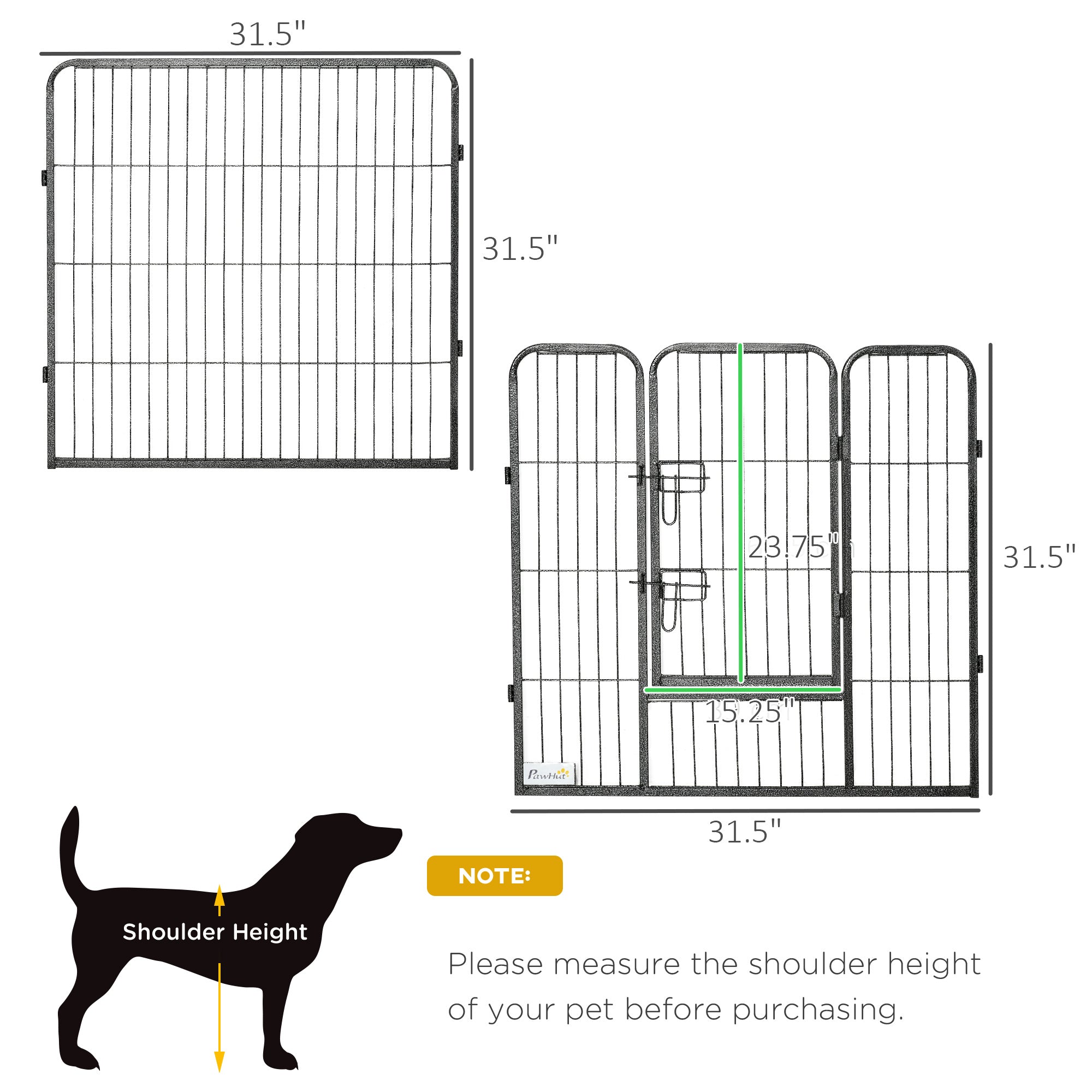 Steel 16-Panel Heavy Duty Pet Playpen with 2 Locking Doors, 31.5