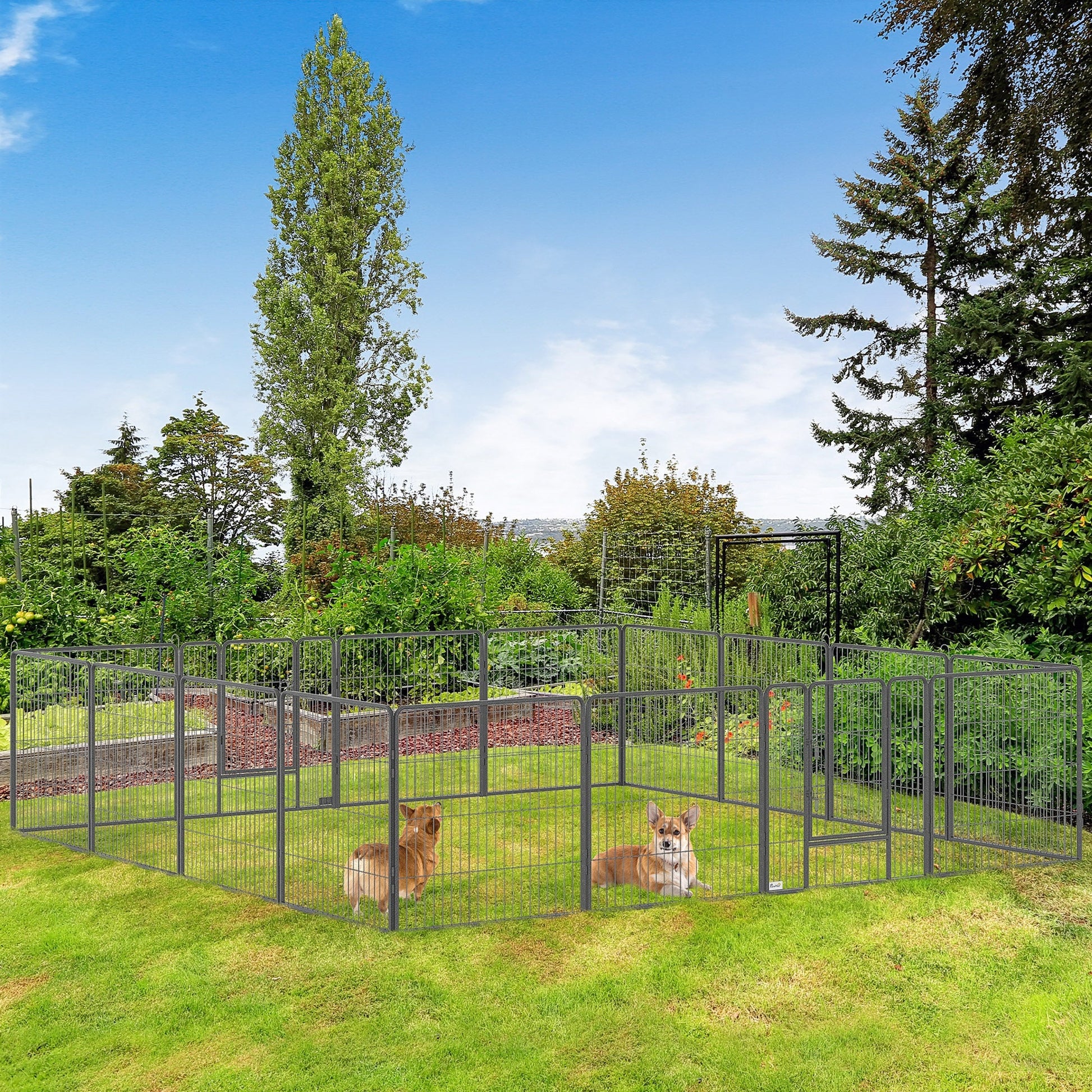 Steel 16-Panel Heavy Duty Pet Playpen with 2 Locking Doors, 31.5" Height, Grey Houses, Kennels & Pens   at Gallery Canada