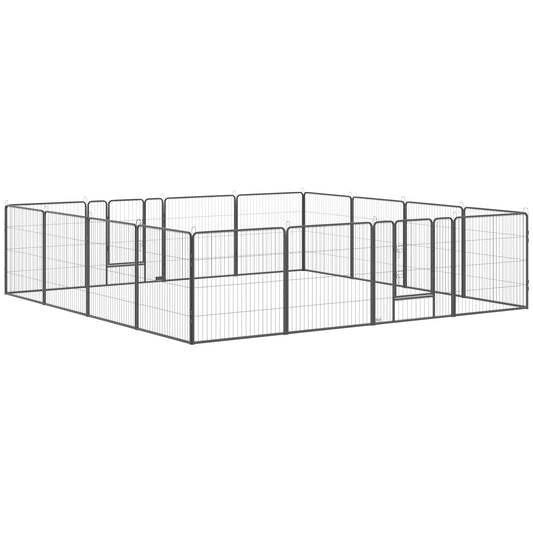 Heavy Duty Pet Playpen, 16 Panels Steel Dog Fence, Portable Puppy Exercise Pen, with 2 Doors Locking Latch, for Outdoor or Indoor Use Grey 31.5" Height - Gallery Canada