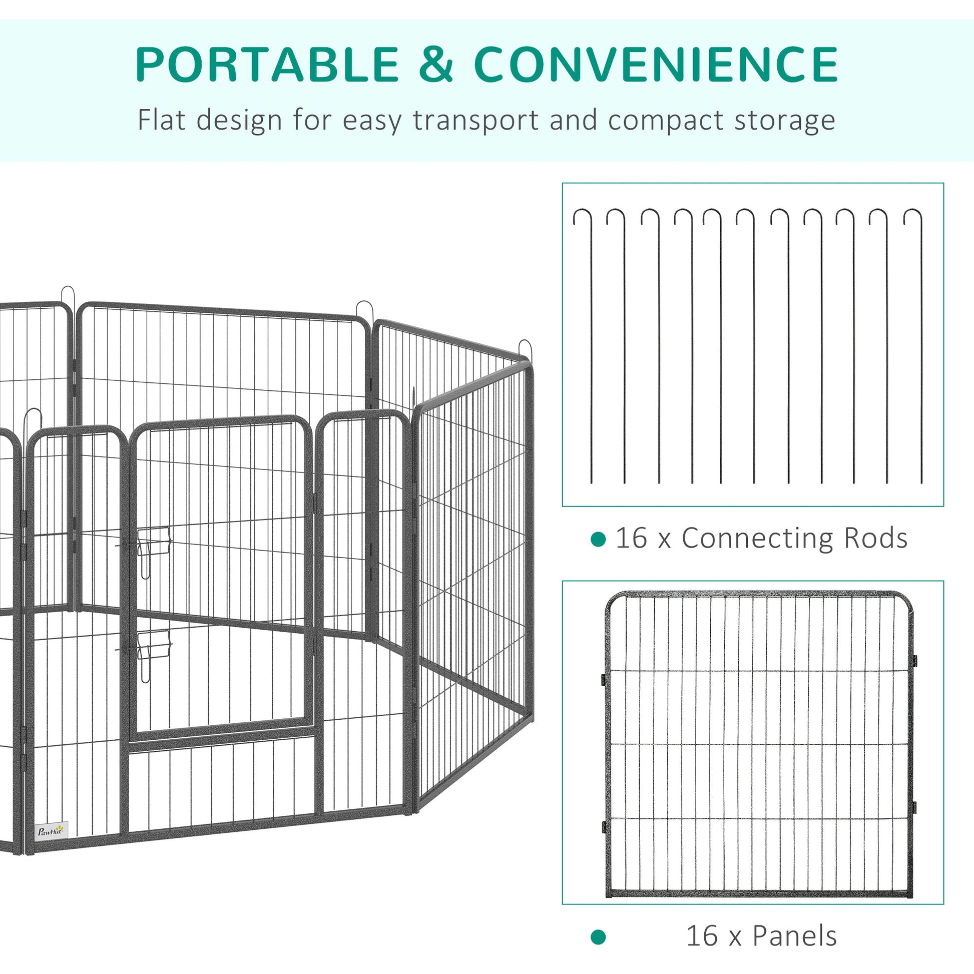 Steel 16-Panel Heavy Duty Pet Playpen with 2 Locking Doors, 31.5" Height, Grey Houses, Kennels & Pens   at Gallery Canada