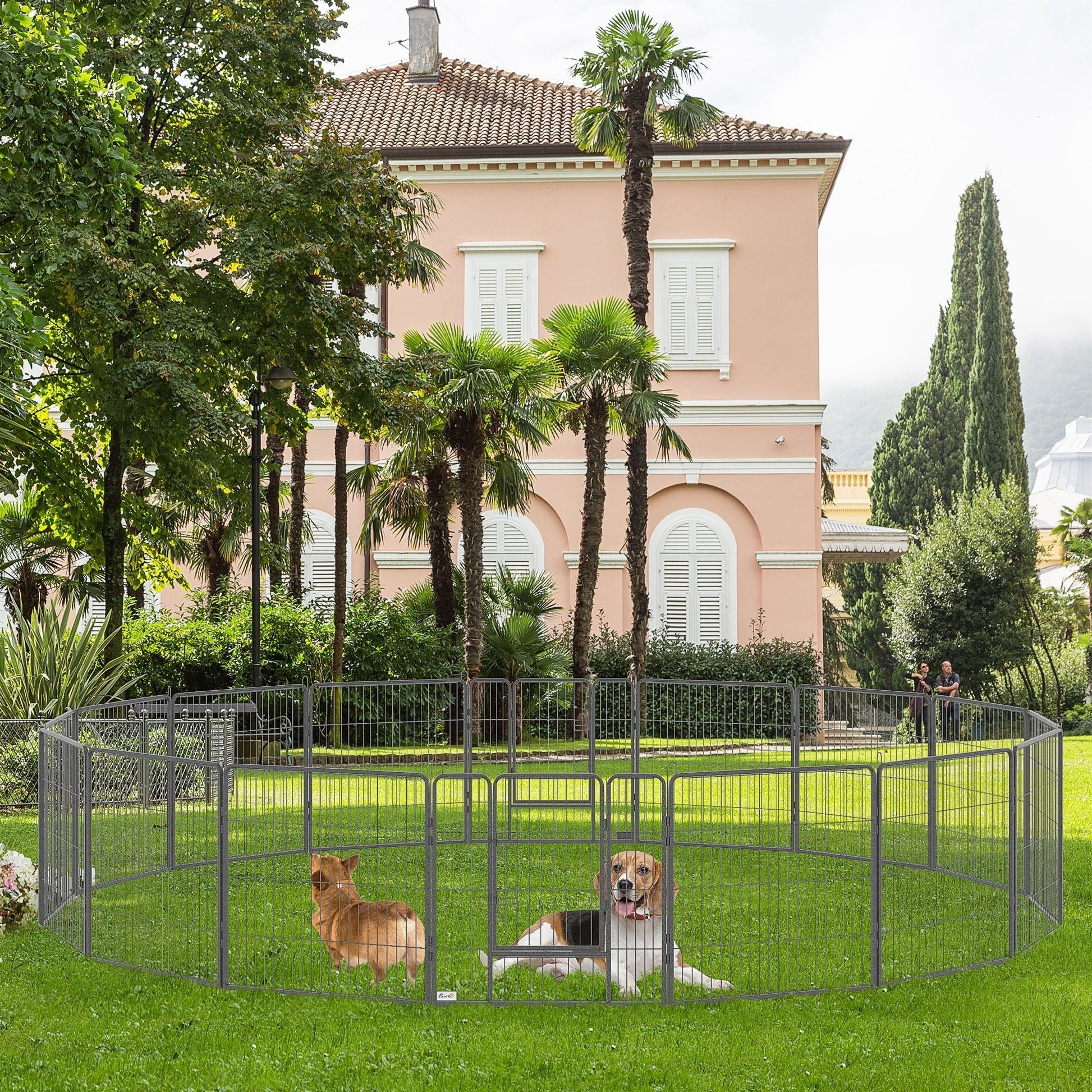 Steel 16-Panel Heavy Duty Pet Playpen with 2 Locking Doors, 31.5" Height, Grey Houses, Kennels & Pens   at Gallery Canada